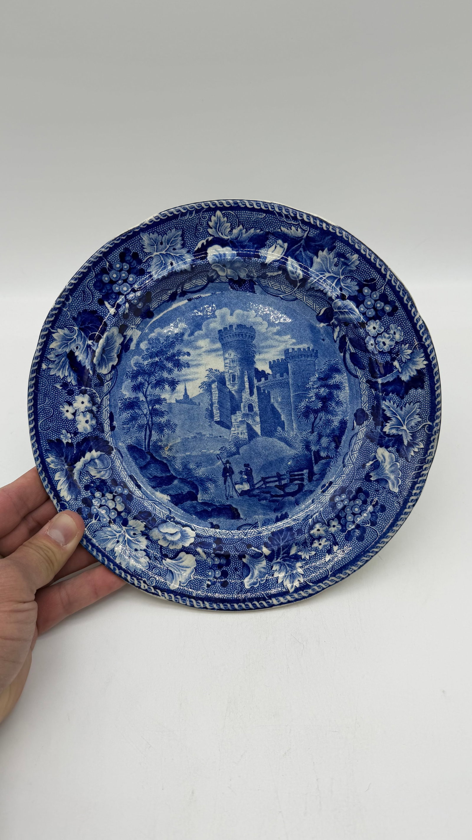 A Blue Dark Transfer Decorated Staffordshire Plate "Part of Goodridge Castle, Kent", by Enoch Woods, - 2