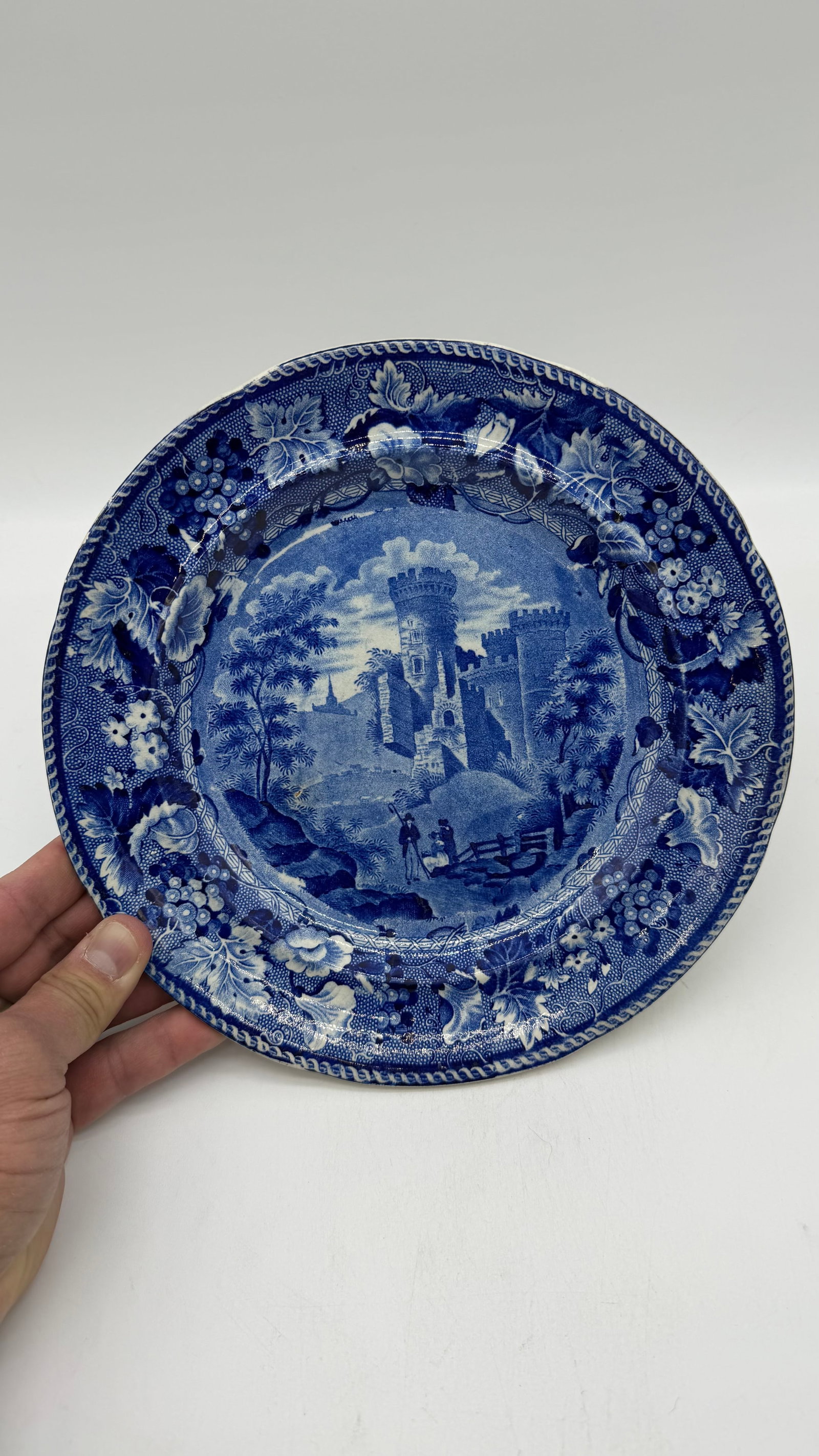 A Blue Dark Transfer Decorated Staffordshire Plate "Part of Goodridge Castle, Kent", by Enoch Woods, - 3