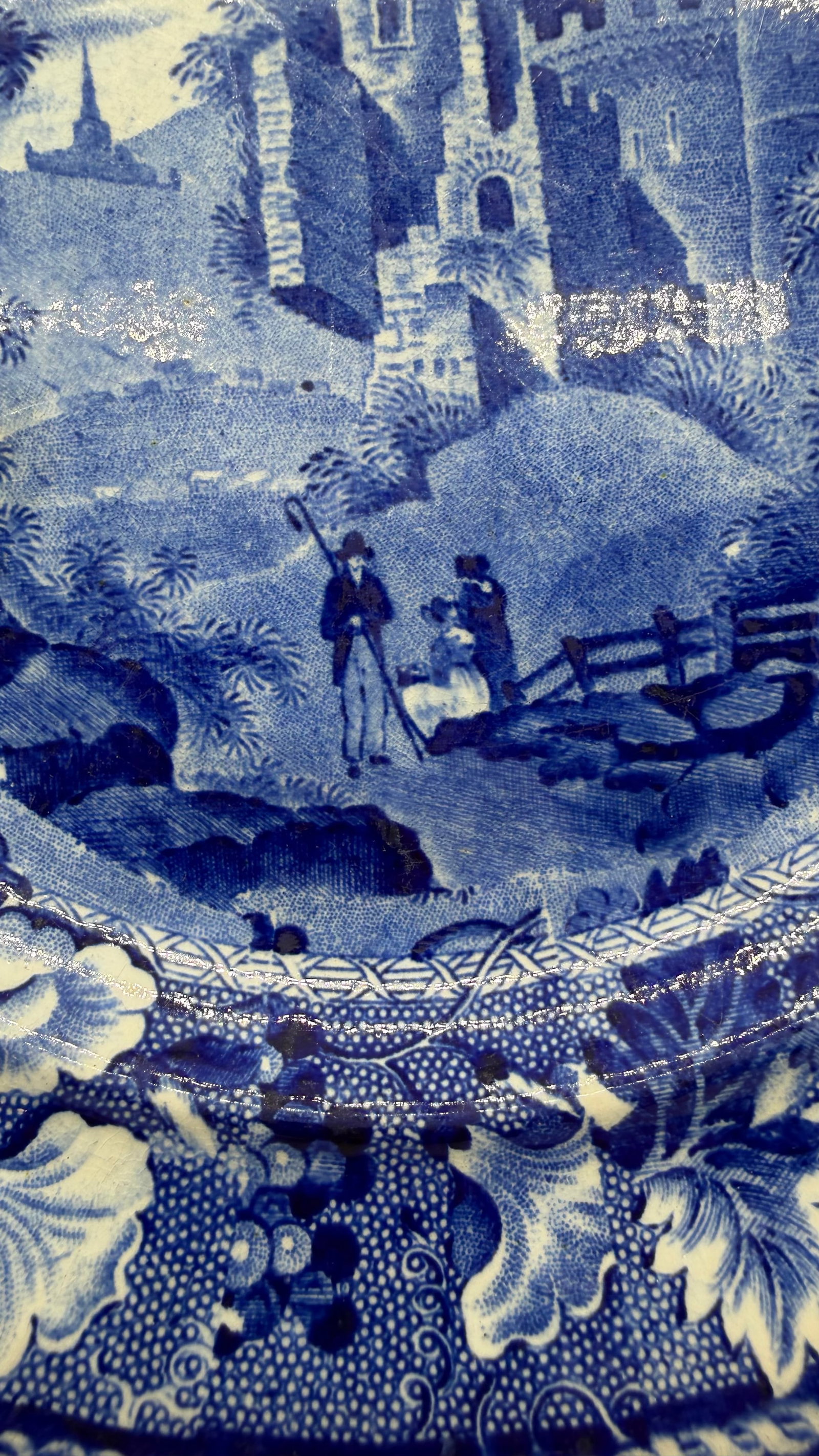 A Blue Dark Transfer Decorated Staffordshire Plate "Part of Goodridge Castle, Kent", by Enoch Woods, - 4