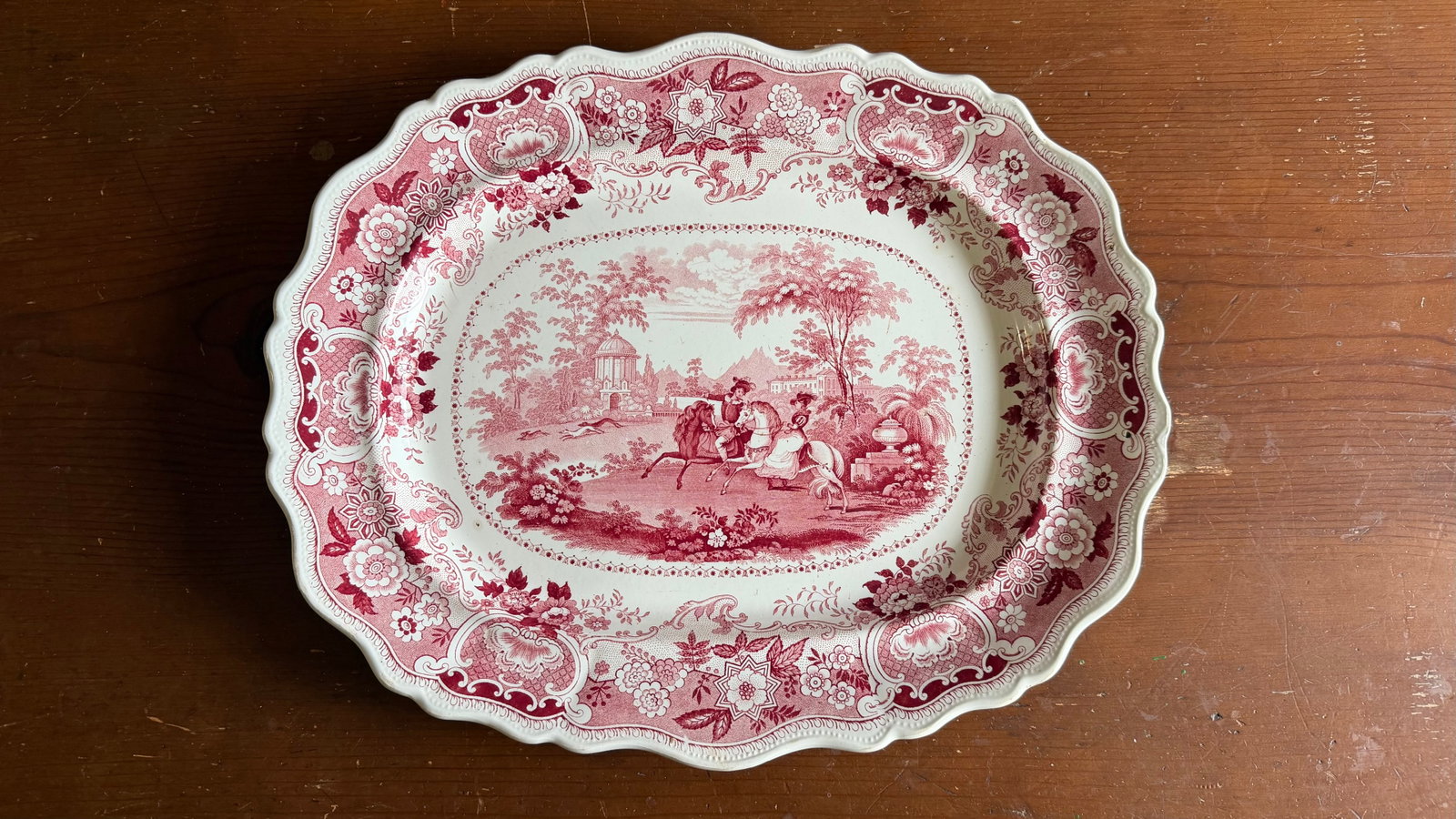 A Very Fine Antique Red Transferware Decorated Staffordshire Platter "Andalusia" Pattern by Adams, C - 15