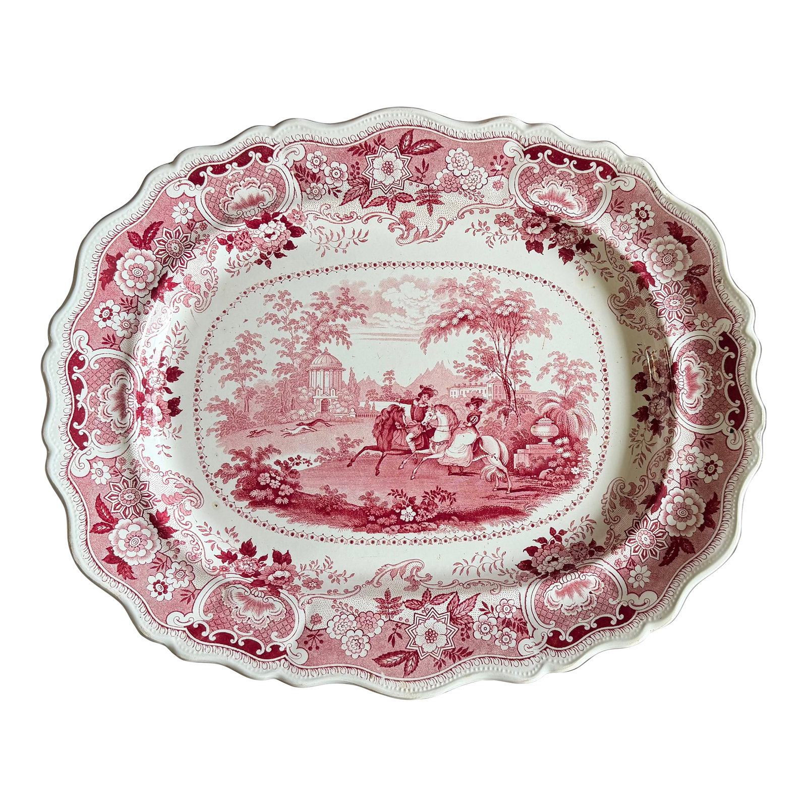 A Very Fine Antique Red Transferware Decorated Staffordshire Platter "Andalusia" Pattern by Adams, C (1 of 15)