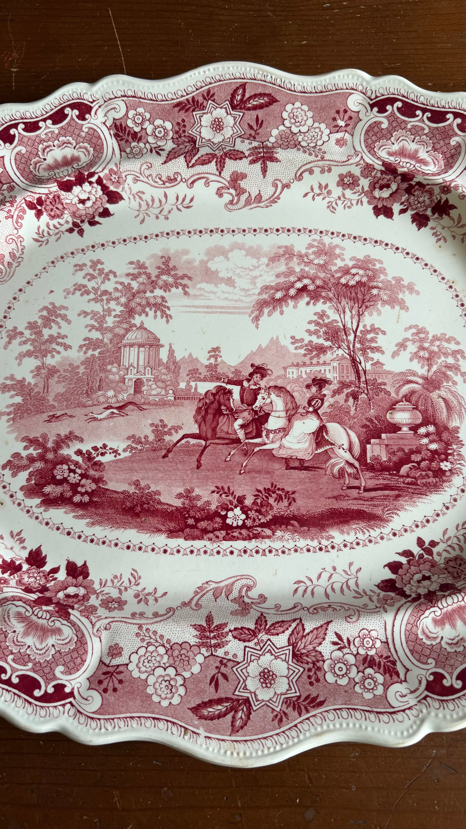 A Very Fine Antique Red Transferware Decorated Staffordshire Platter "Andalusia" Pattern by Adams, C - 3