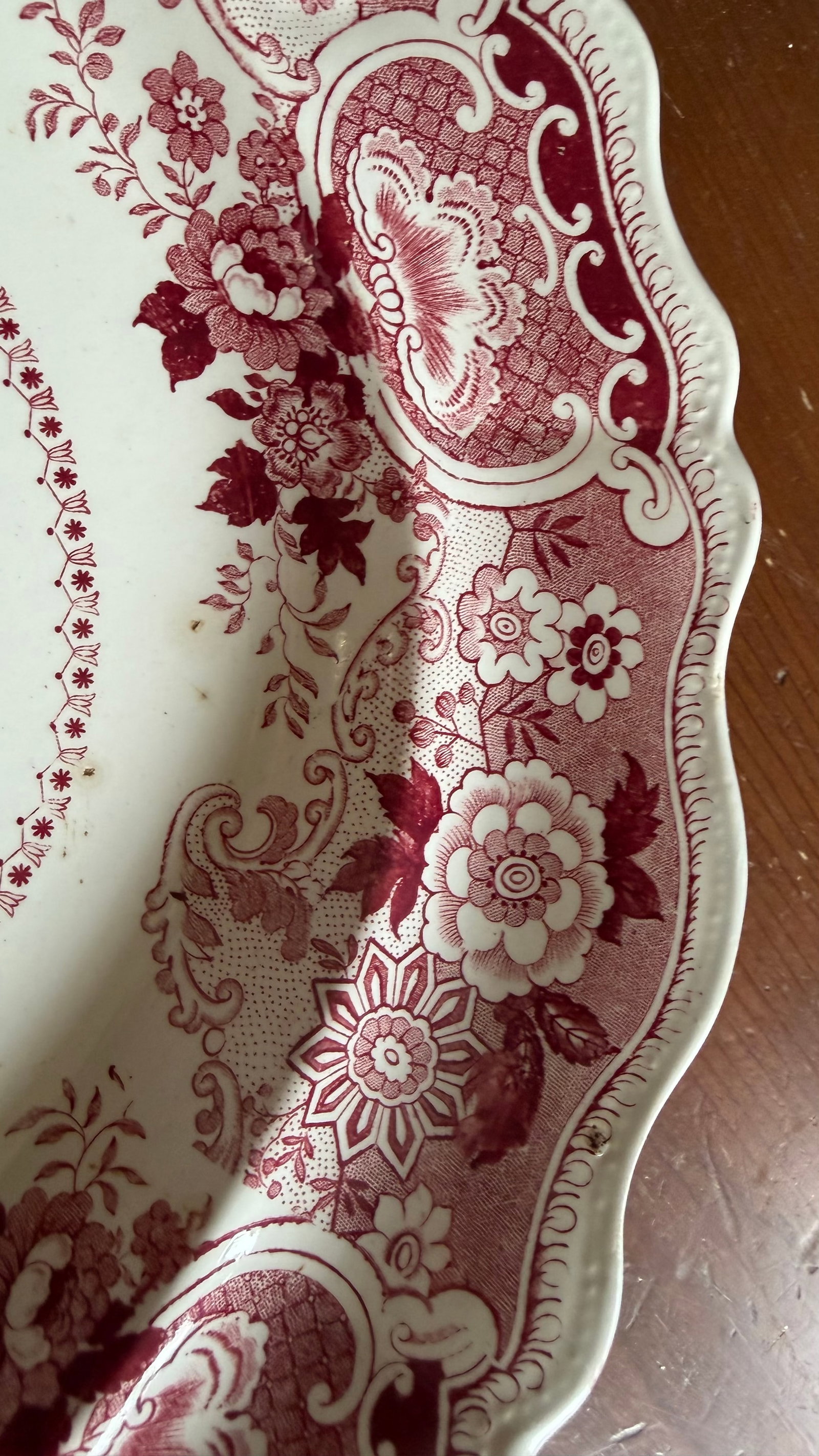 A Very Fine Antique Red Transferware Decorated Staffordshire Platter "Andalusia" Pattern by Adams, C - 4