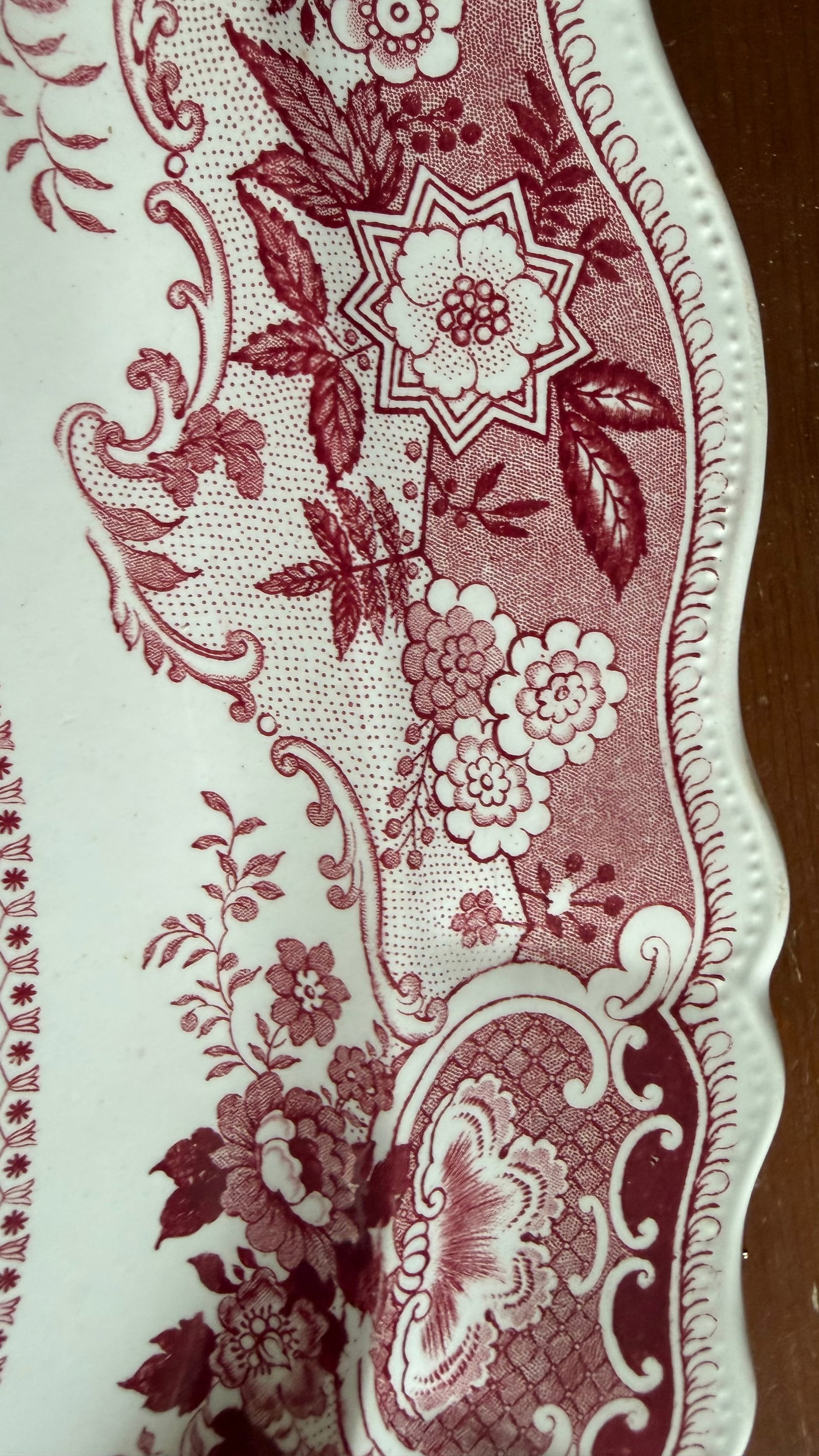 A Very Fine Antique Red Transferware Decorated Staffordshire Platter "Andalusia" Pattern by Adams, C - 5
