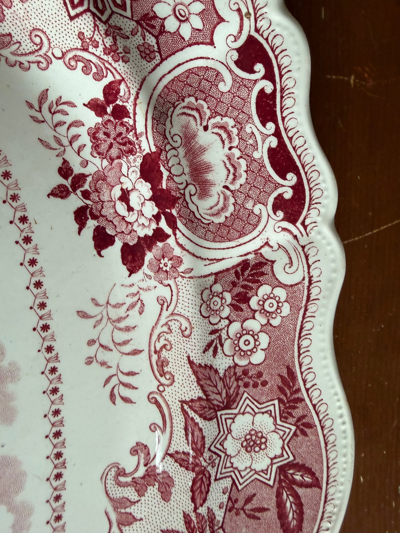 A Very Fine Antique Red Transferware Decorated Staffordshire Platter "Andalusia" Pattern by Adams, C - 6