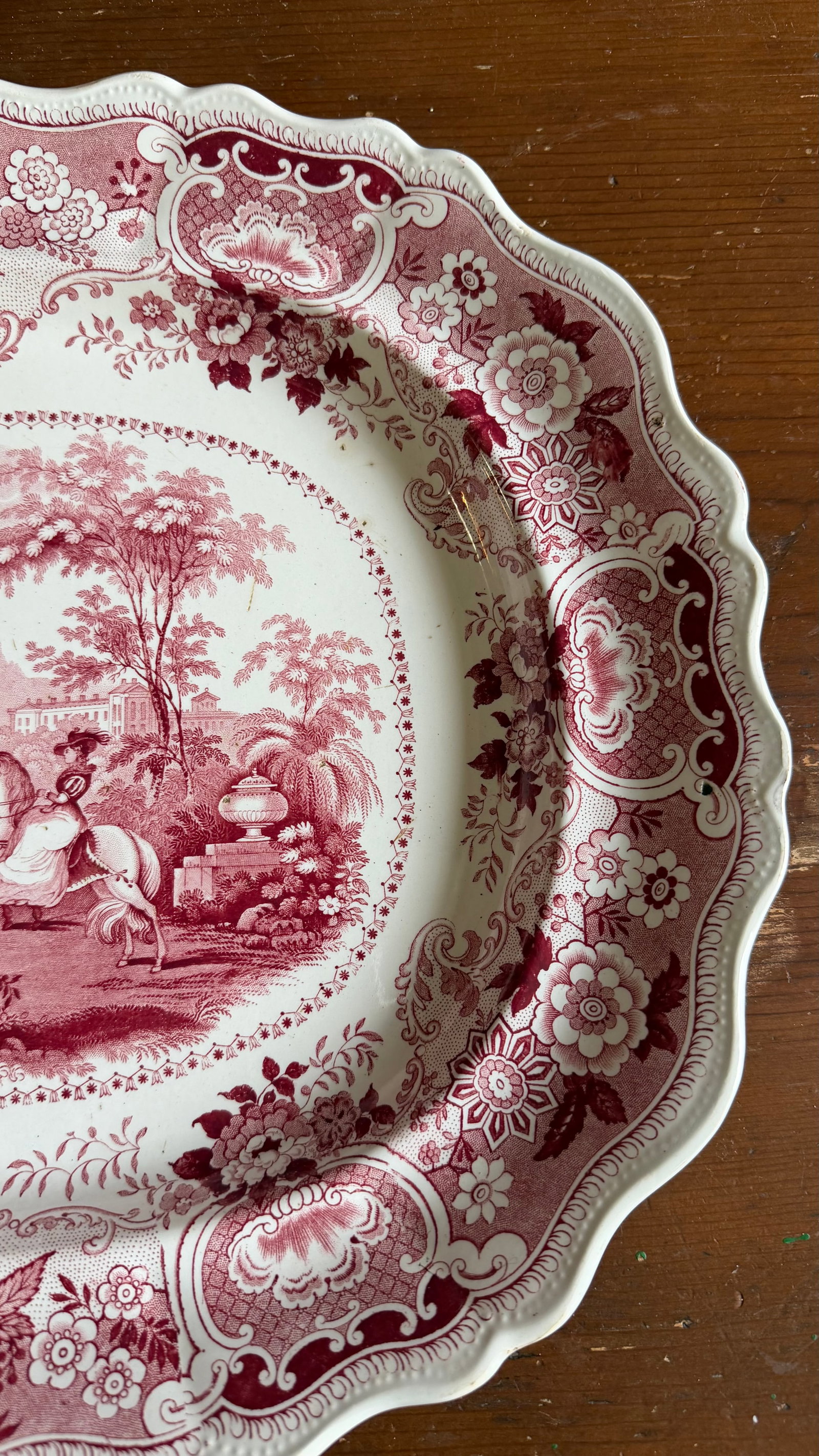 A Very Fine Antique Red Transferware Decorated Staffordshire Platter "Andalusia" Pattern by Adams, C - 9