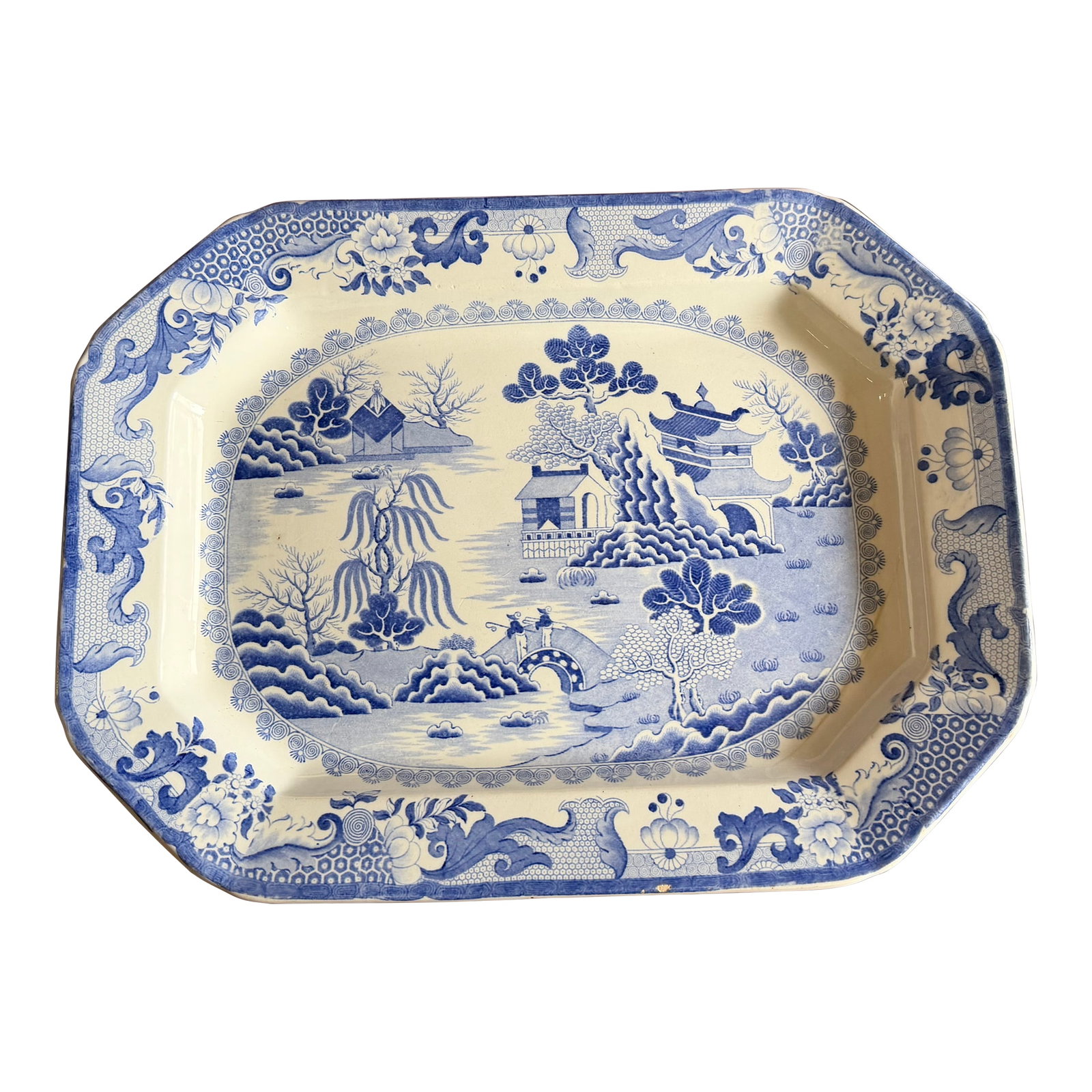 A Large Mason's Ironstone China Blue Transfer Decorated Platter "Turner Willow" Pattern, Circa 1830' (1 of 18)