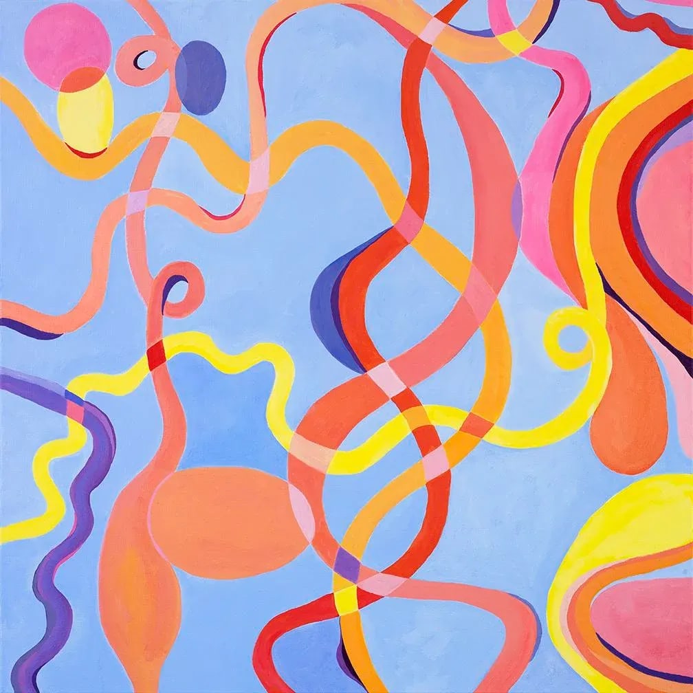 Large Abstract Diptych in Cobalt Blue Orange and Pink - 2