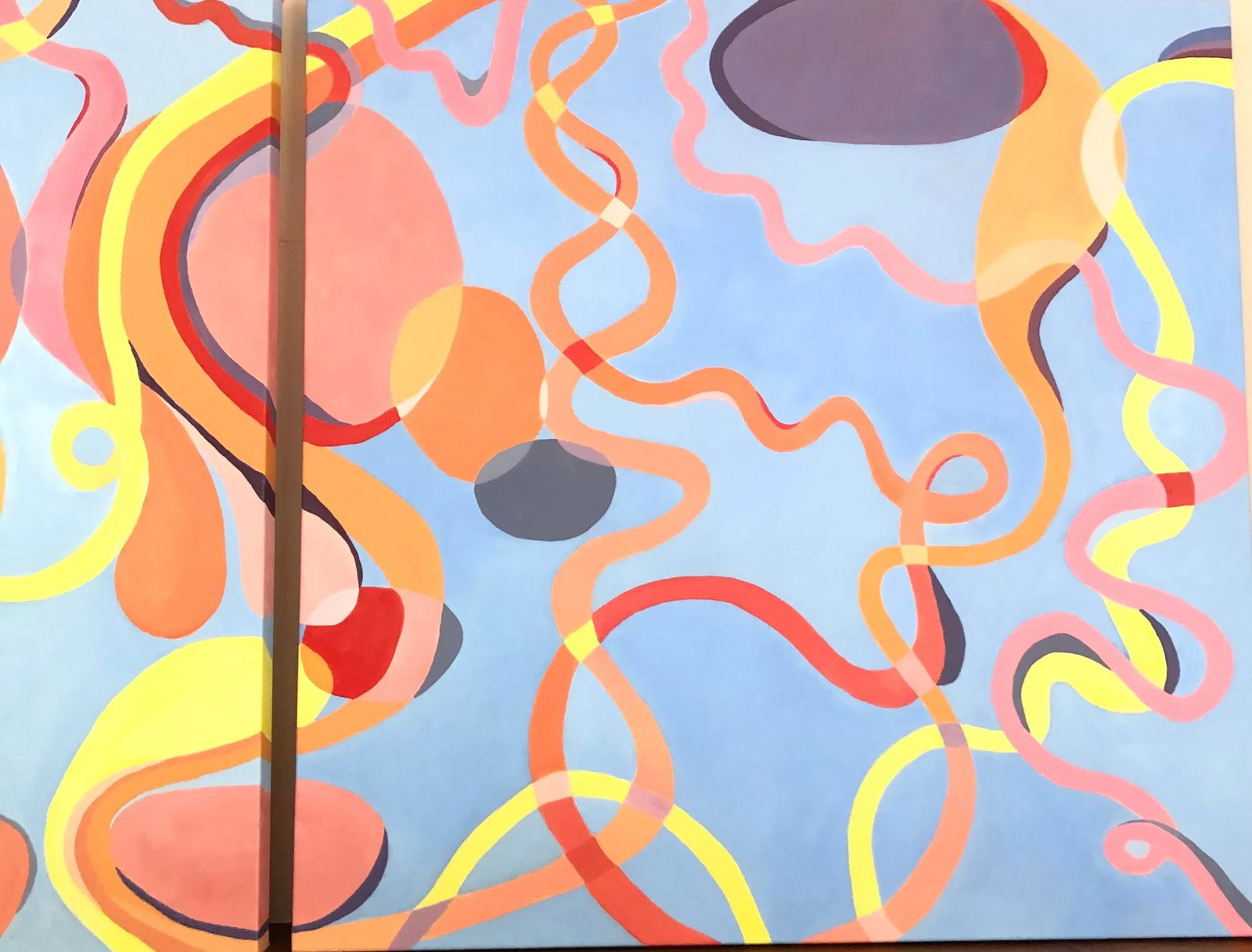 Large Abstract Diptych in Cobalt Blue Orange and Pink - 7