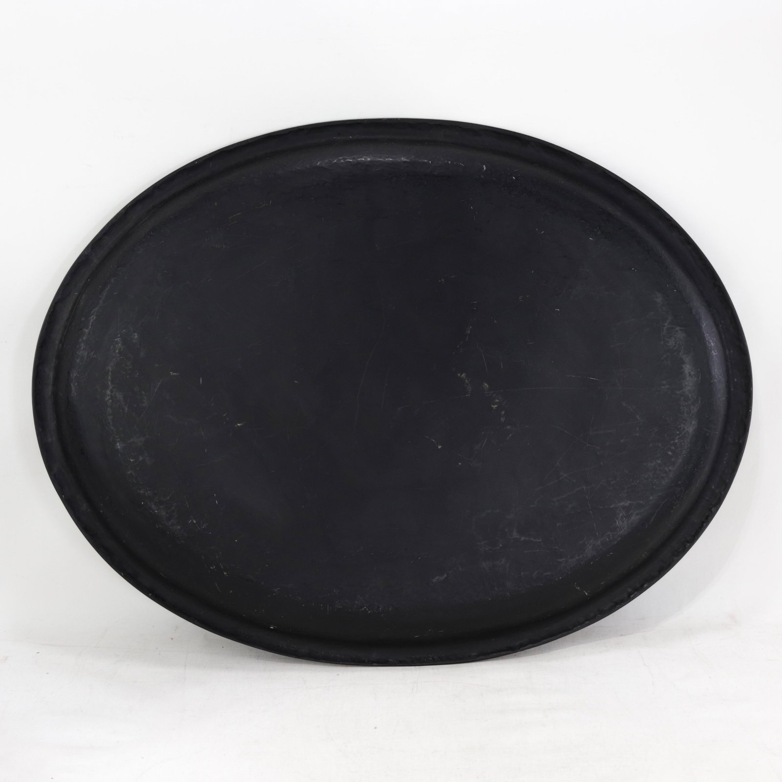 Antique 19th Century Paper Mache Oval Tray - Black Lacquer With Hand Painted Gold Gilt Ivy Design - 6