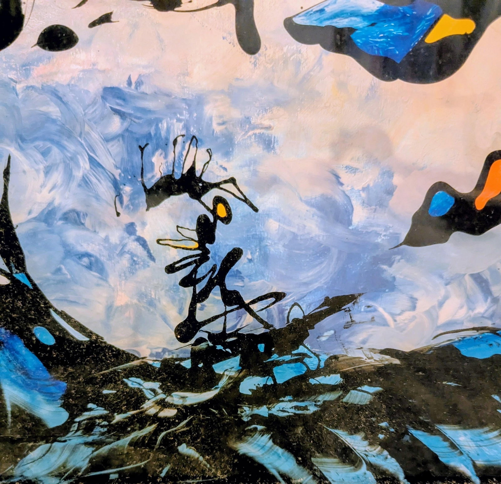 1990s An Abstract Three Dimensional Reverse Painting on Glass Inside a Very Large Shadow Box. Signed - 6
