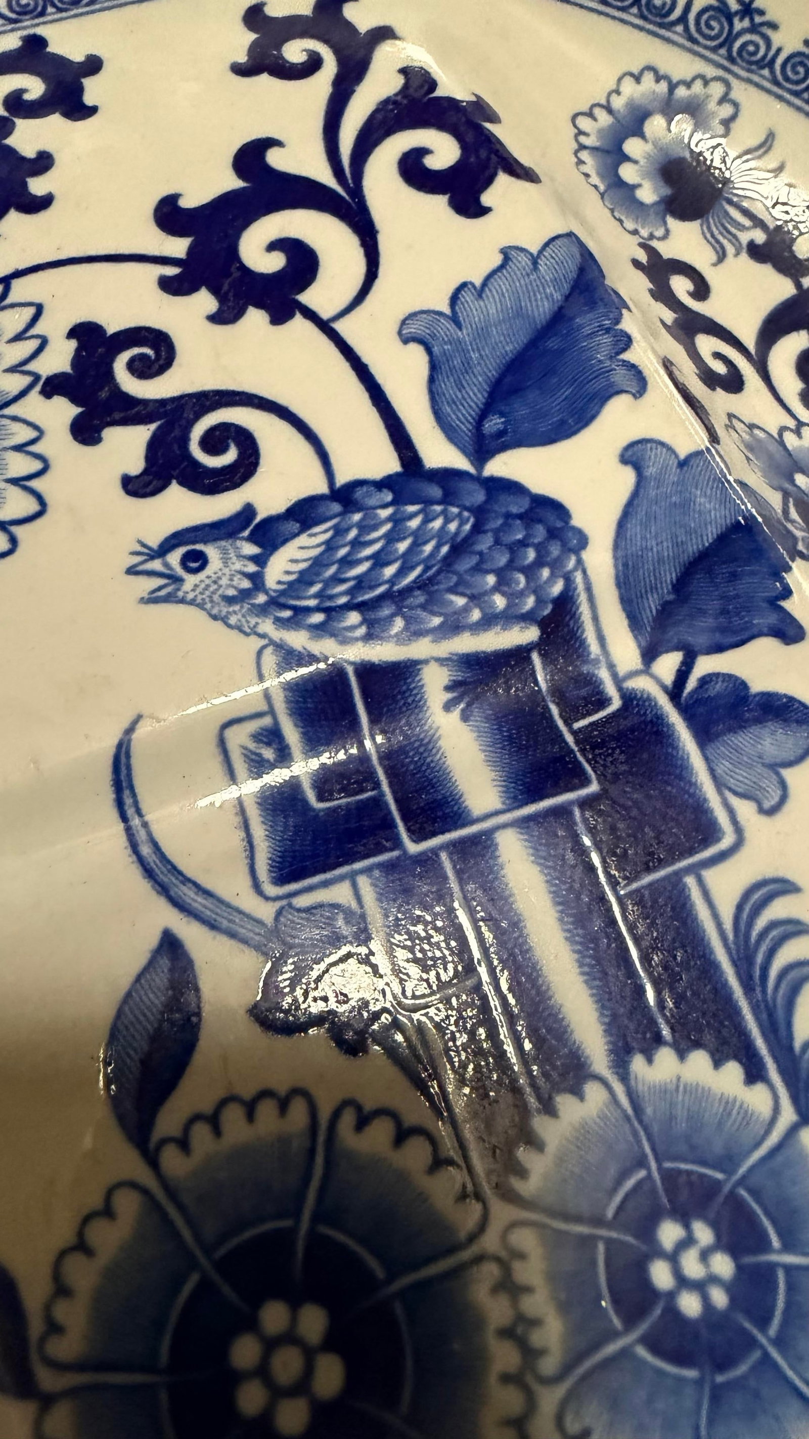 Antique Spode Pearlware Blue Transfer "Bird & Grasshopper" Chinoiserie Tree in the Well Meat Platter - 5