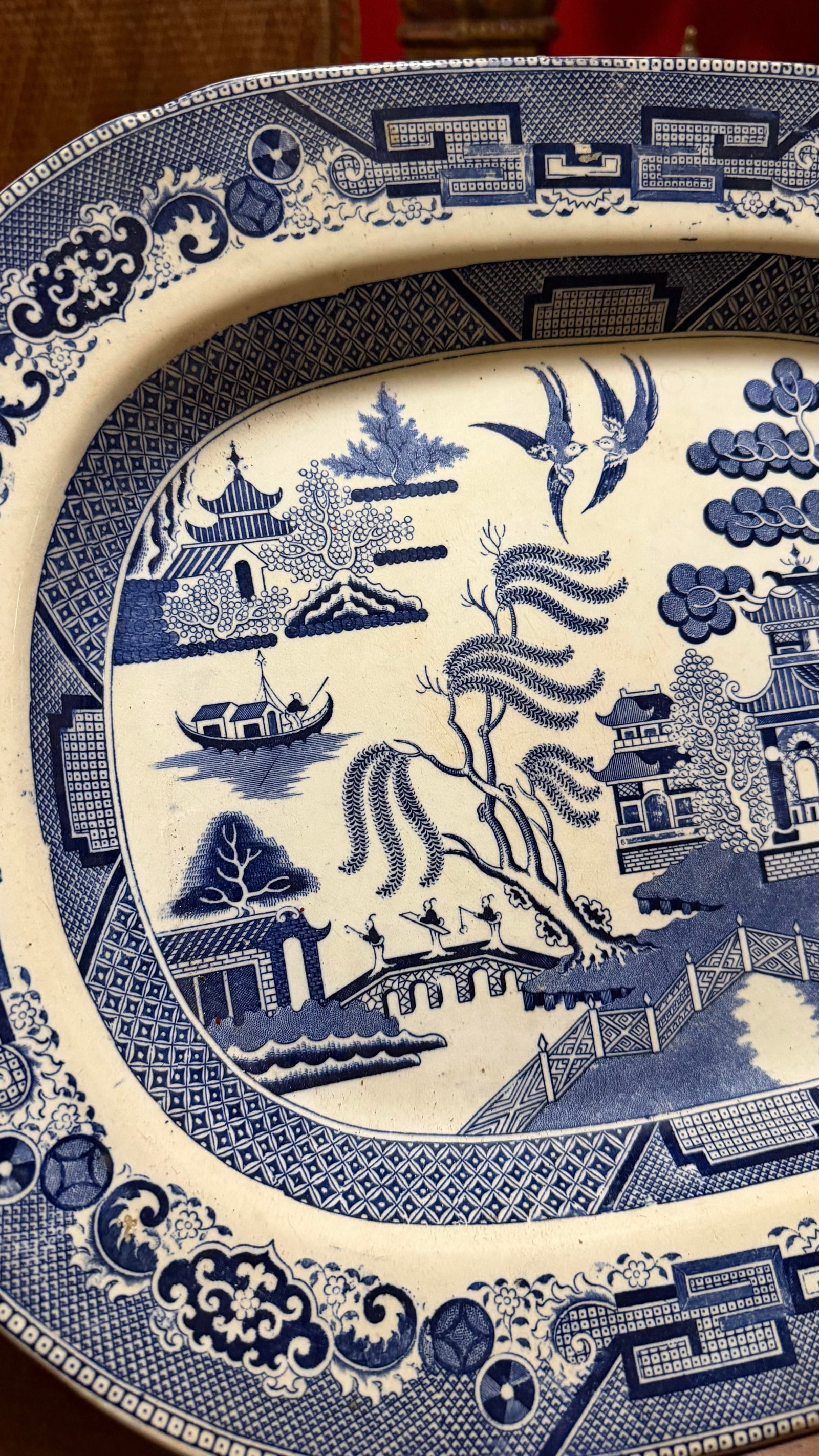 Antique Staffordshire Blue Willow Transfer Ironstone Oval Platter, Circa 1860s - 4