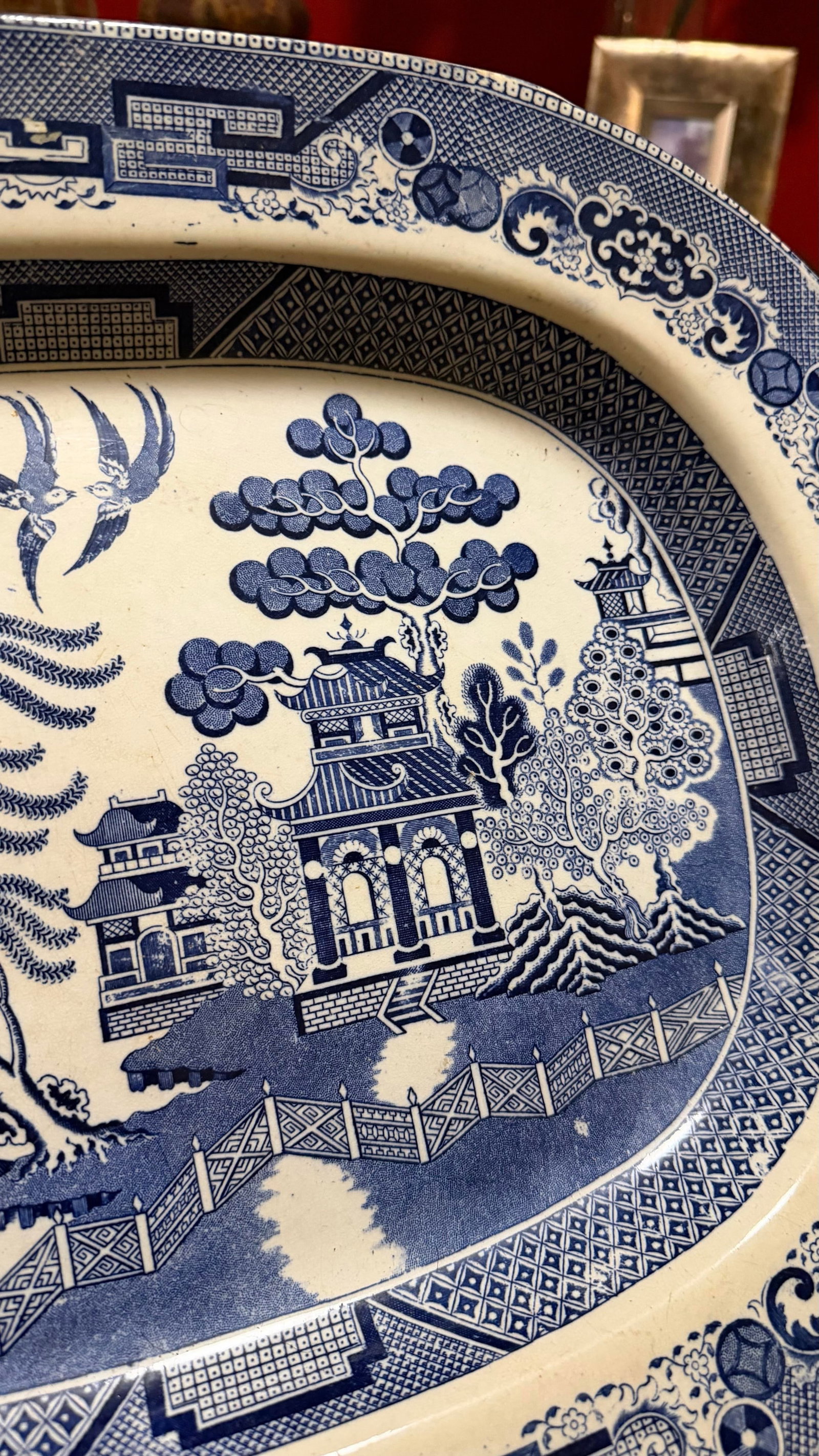 Antique Staffordshire Blue Willow Transfer Ironstone Oval Platter, Circa 1860s - 5