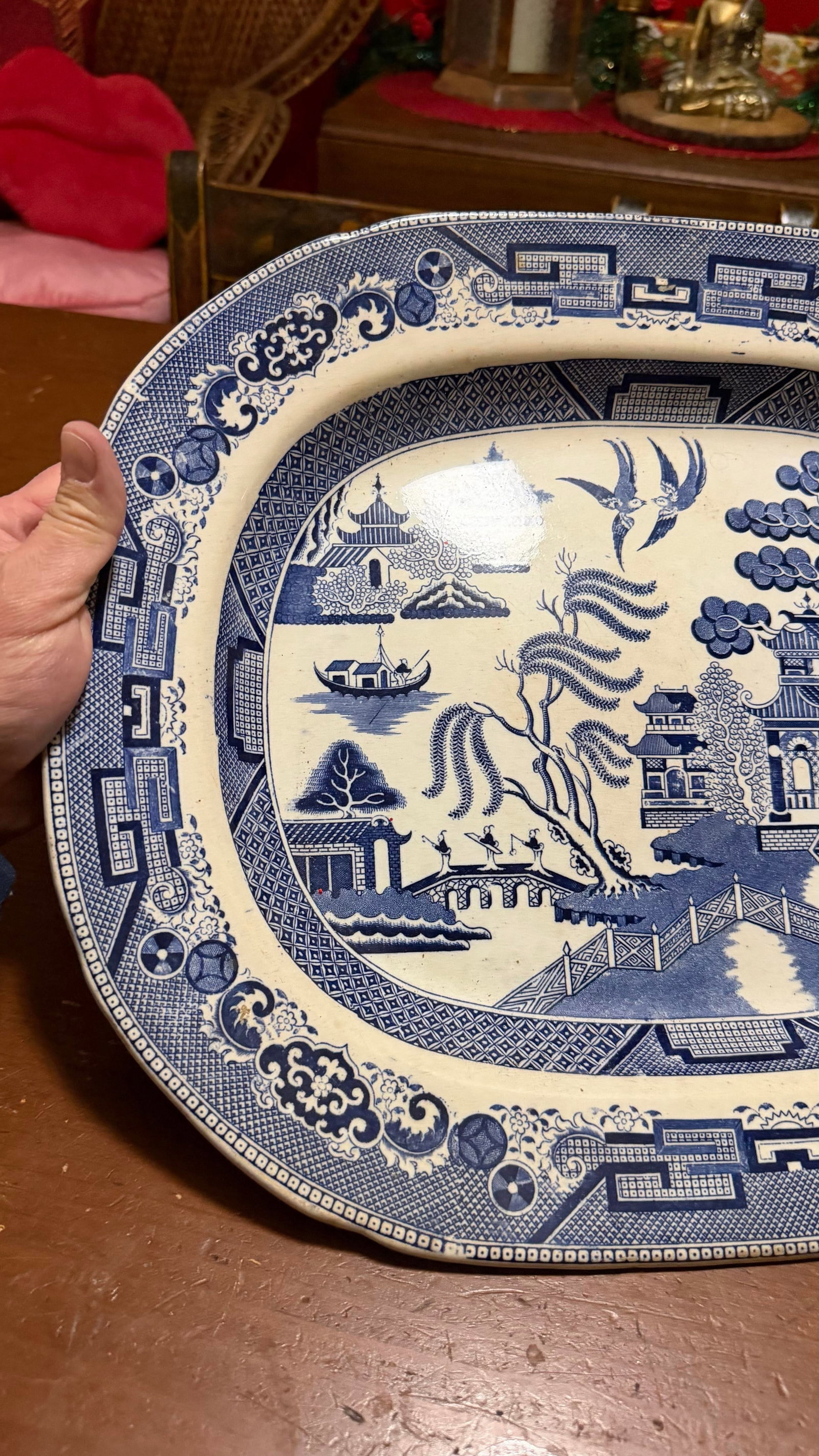 Antique Staffordshire Blue Willow Transfer Ironstone Oval Platter, Circa 1860s - 6