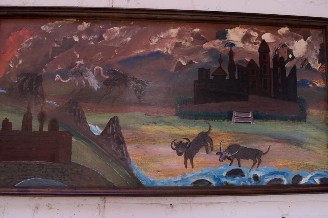 Outsider Art "Animals and Castles" Oil on Panel by Bruno Del Favero - 10