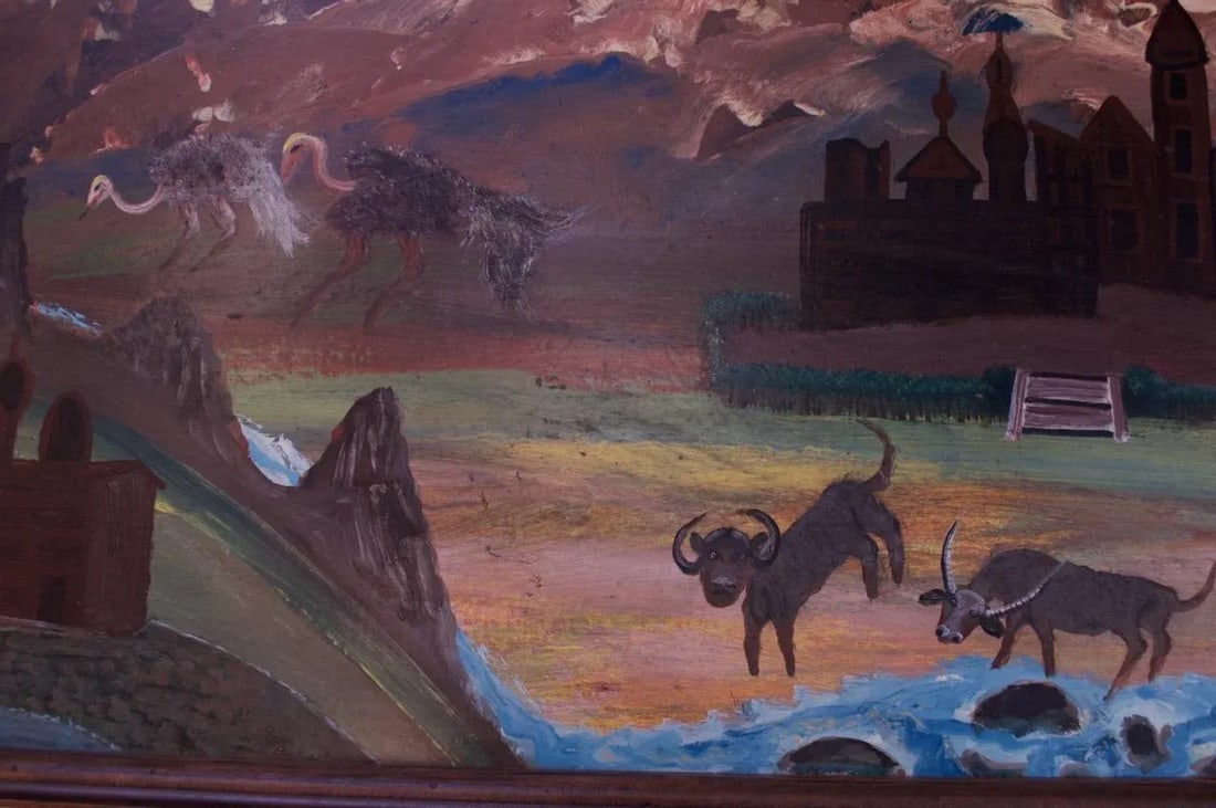 Outsider Art "Animals and Castles" Oil on Panel by Bruno Del Favero - 11