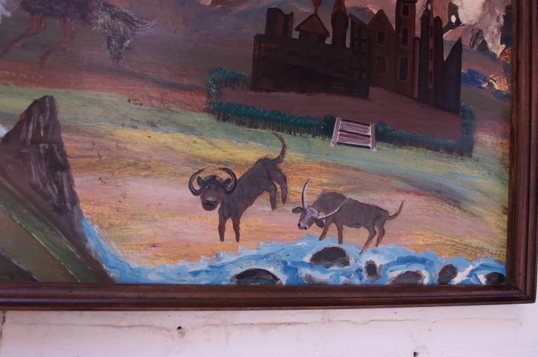 Outsider Art "Animals and Castles" Oil on Panel by Bruno Del Favero - 12