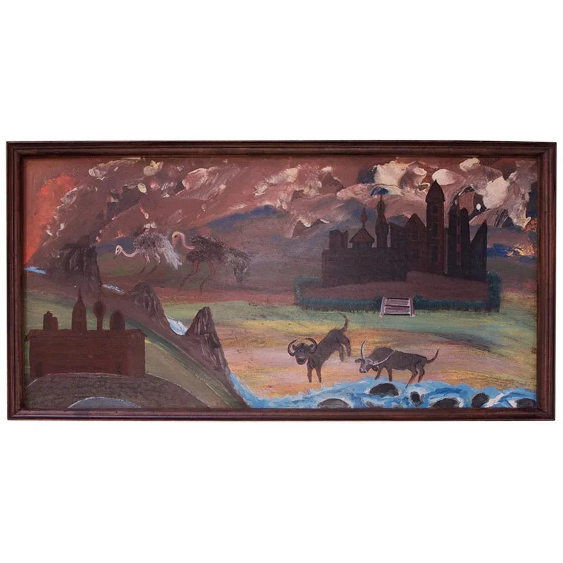 Outsider Art "Animals and Castles" Oil on Panel by Bruno Del Favero - 13