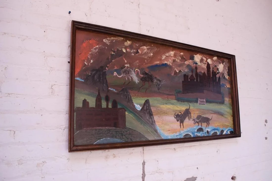 Outsider Art "Animals and Castles" Oil on Panel by Bruno Del Favero - 2