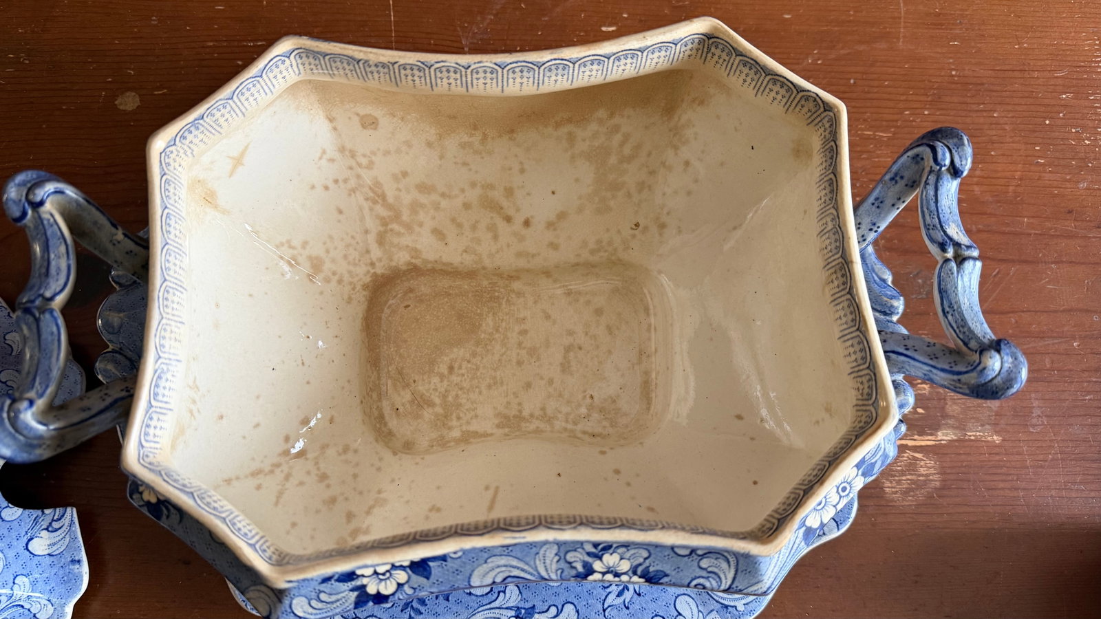 Antique Blue Transfer Decorated Staffordshire Soup Tureen, With Underliner & Ladle, "Clarendon" - 11