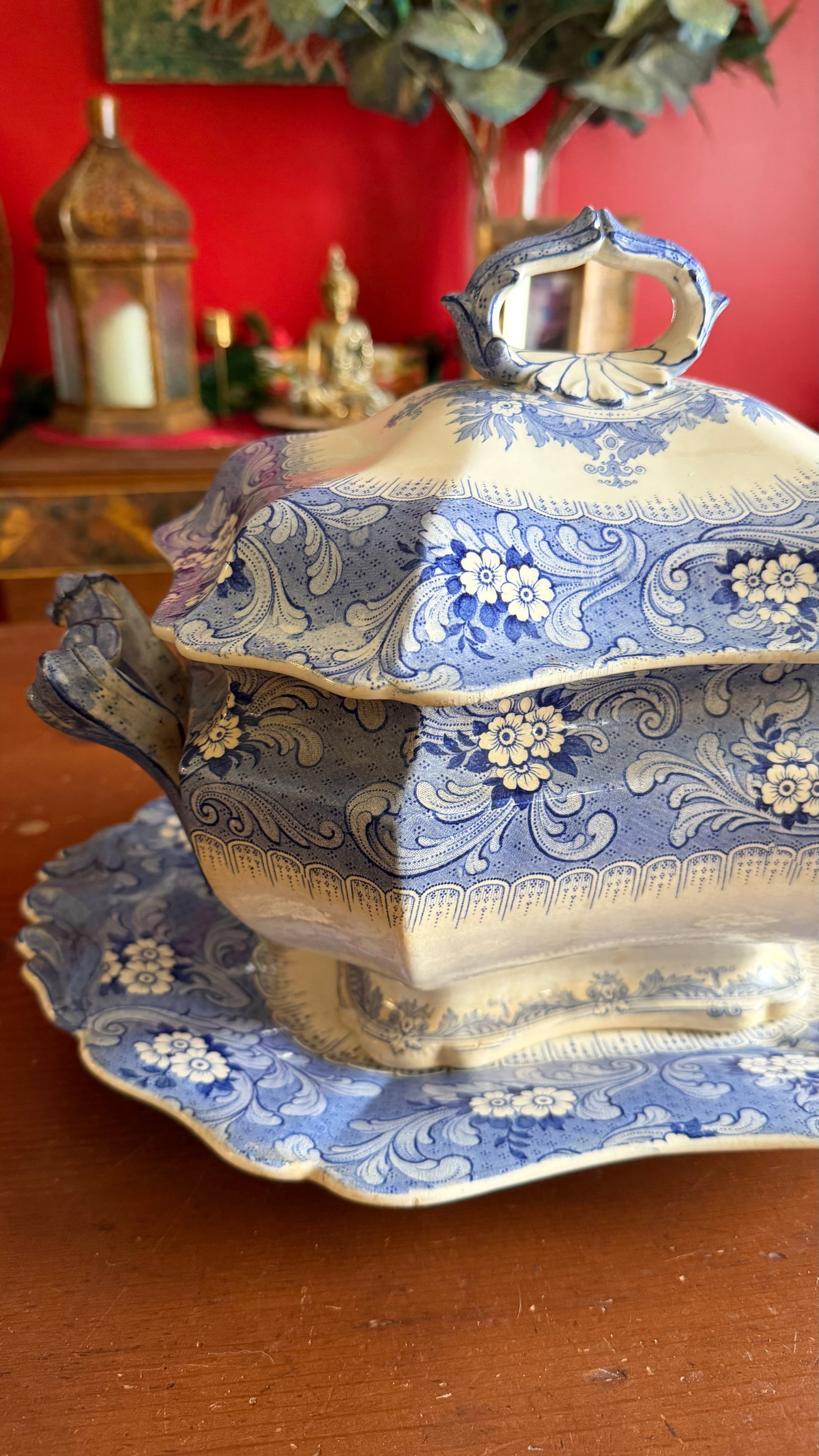 Antique Blue Transfer Decorated Staffordshire Soup Tureen, With Underliner & Ladle, "Clarendon" - 12