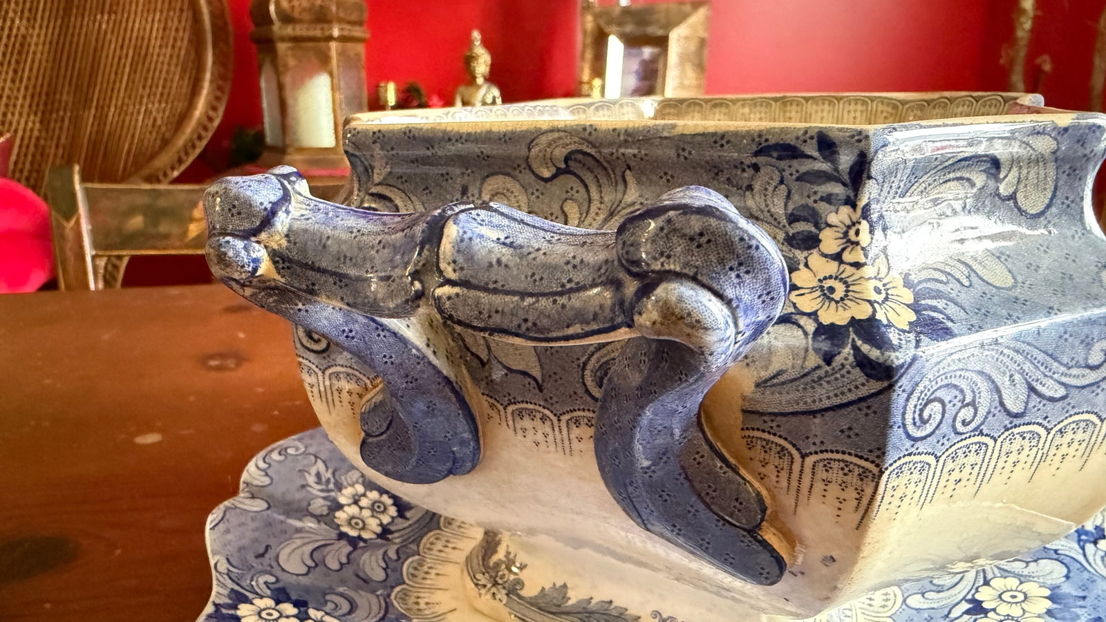 Antique Blue Transfer Decorated Staffordshire Soup Tureen, With Underliner & Ladle, "Clarendon" - 14