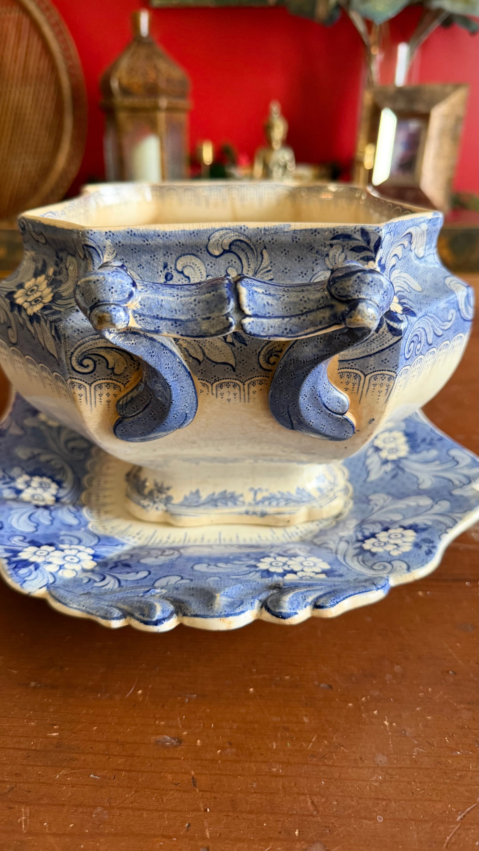 Antique Blue Transfer Decorated Staffordshire Soup Tureen, With Underliner & Ladle, "Clarendon" - 15