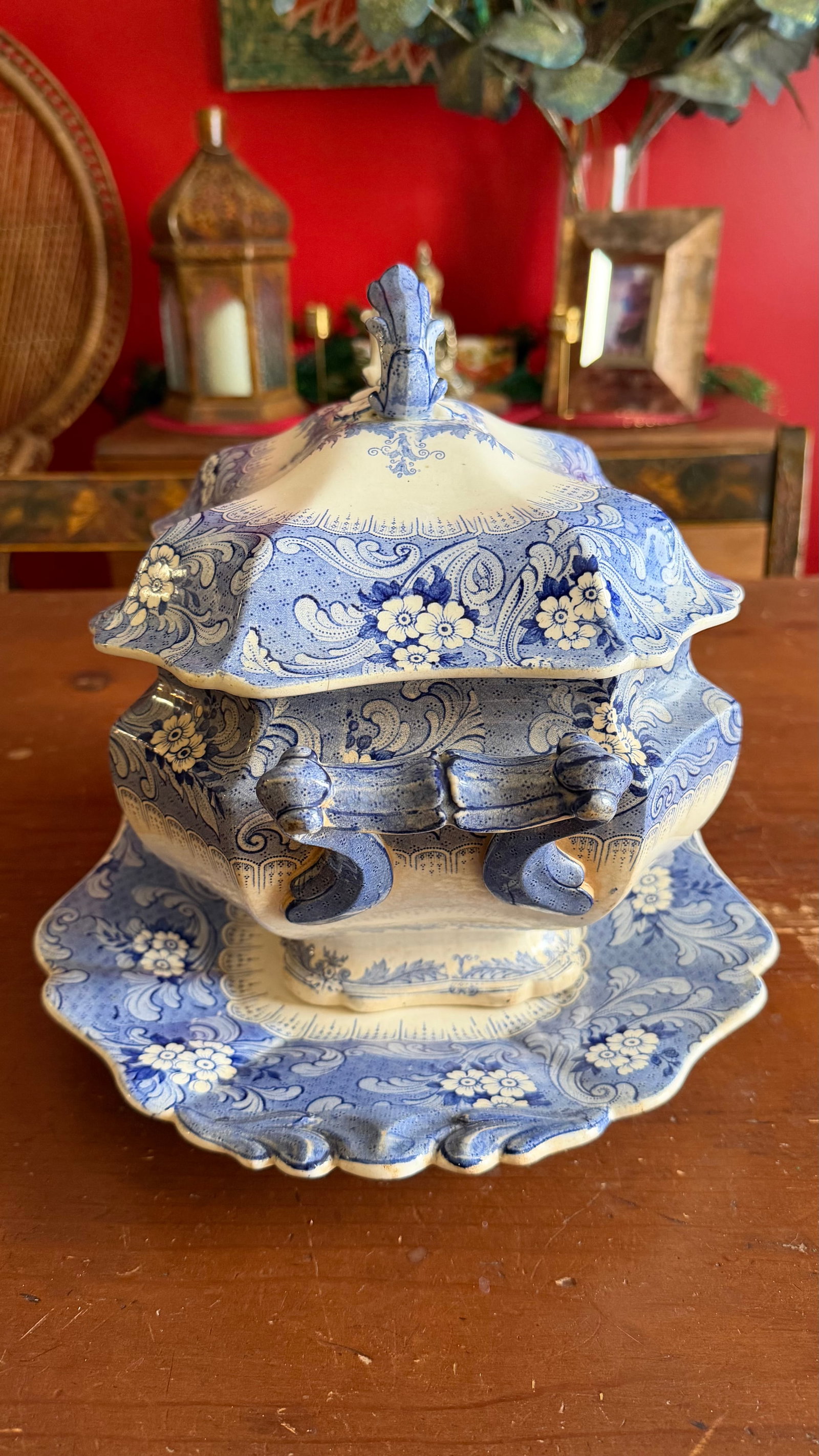 Antique Blue Transfer Decorated Staffordshire Soup Tureen, With Underliner & Ladle, "Clarendon" - 2