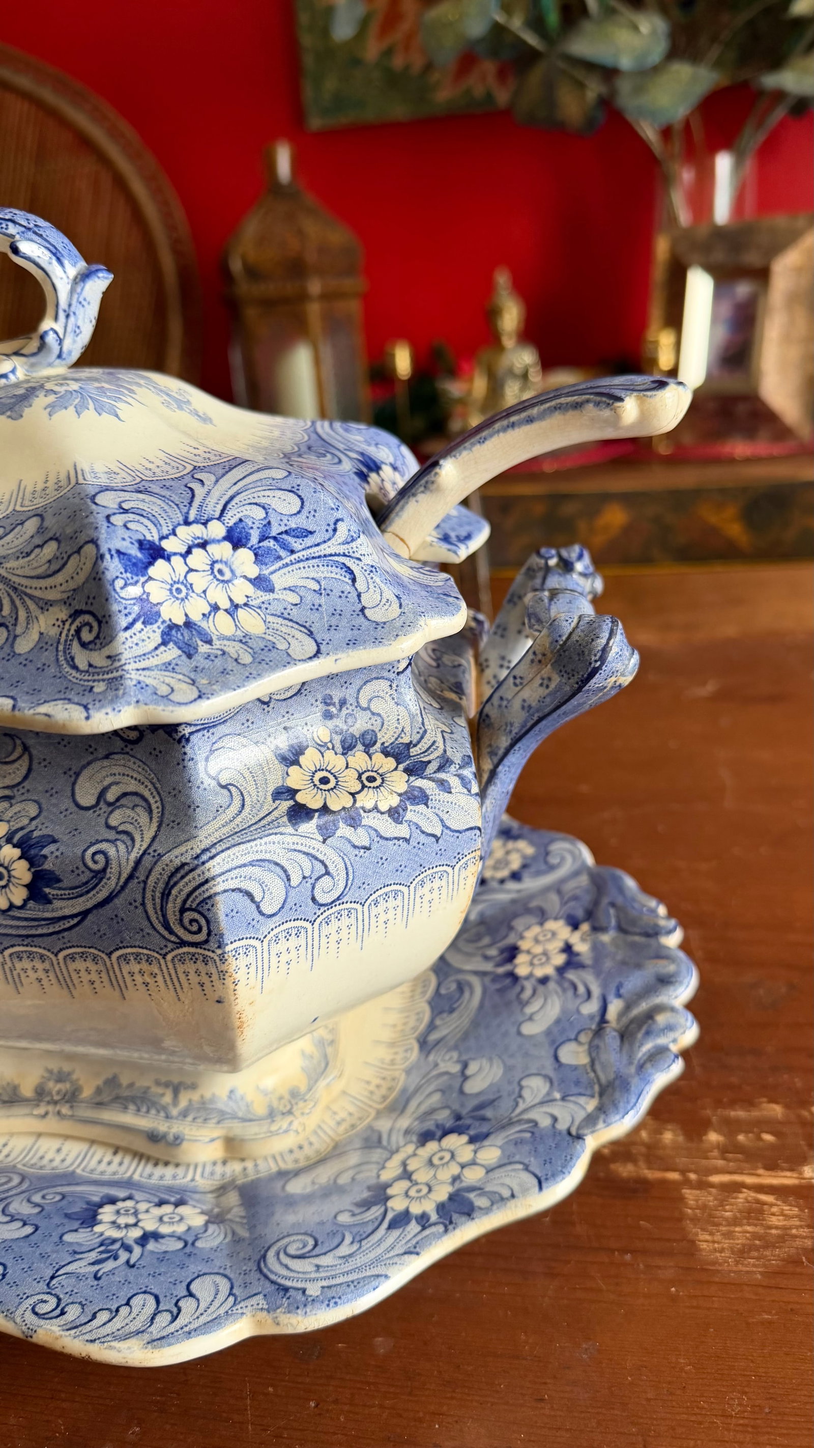 Antique Blue Transfer Decorated Staffordshire Soup Tureen, With Underliner & Ladle, "Clarendon" - 6