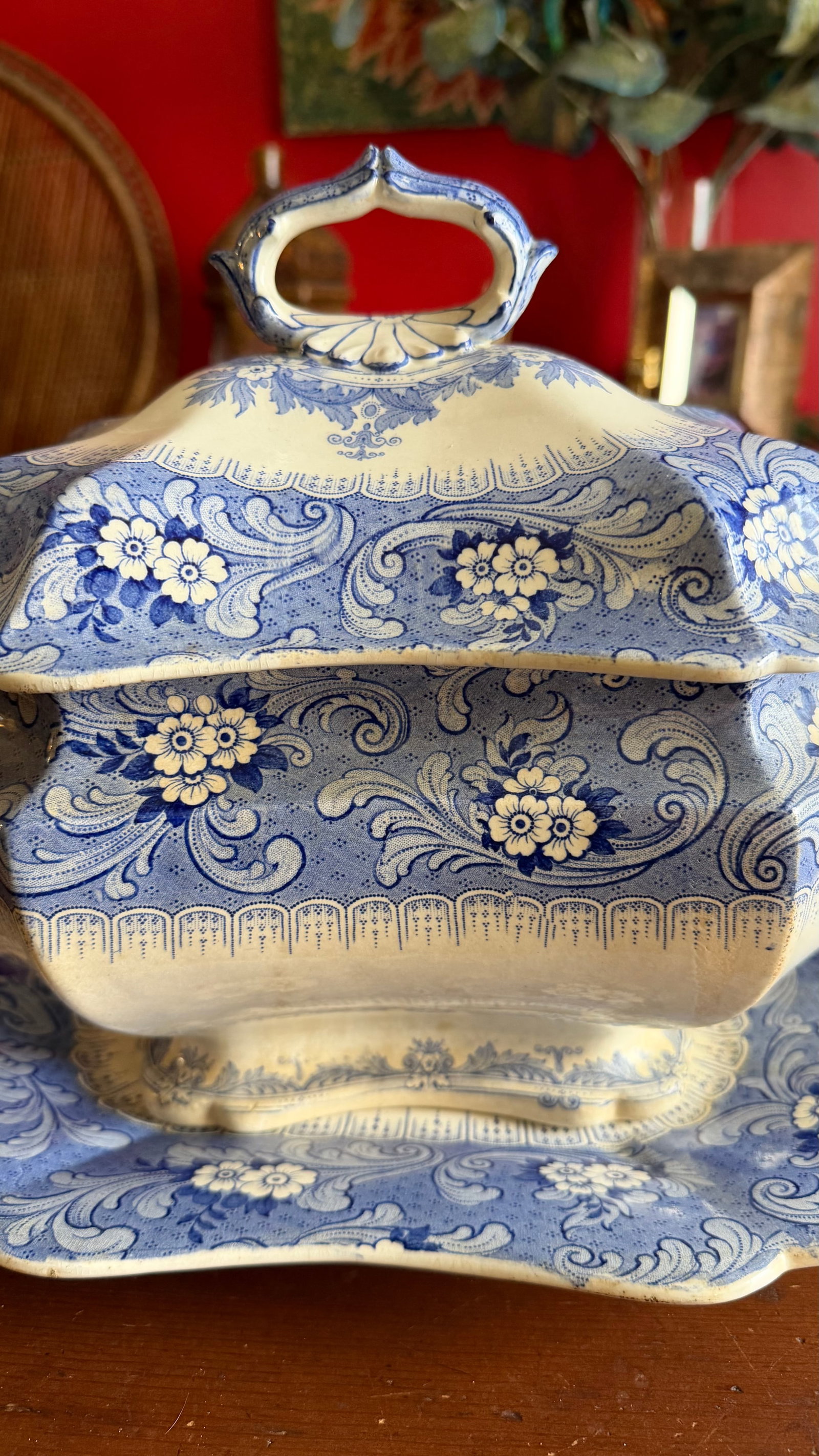 Antique Blue Transfer Decorated Staffordshire Soup Tureen, With Underliner & Ladle, "Clarendon" - 7