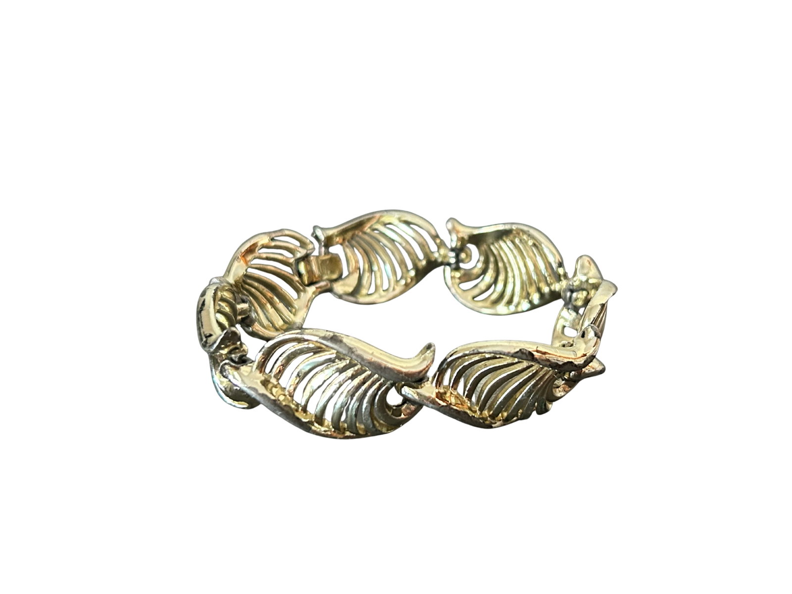 Vintage Lisner Signed Silver-Tone Shell Link Bracelet | Mid-Century Modern Costume Jewelry | 1950s" - 2
