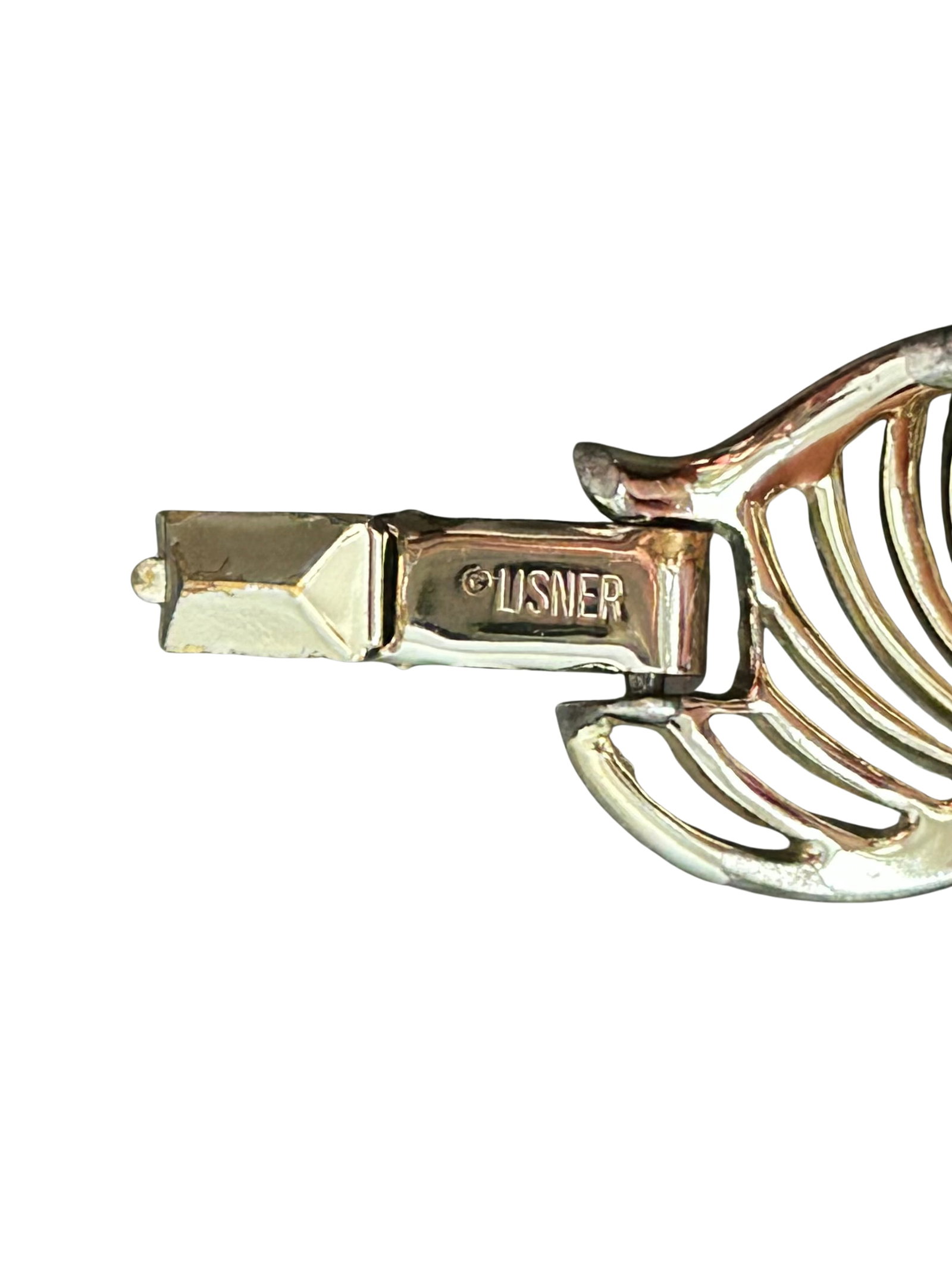 Vintage Lisner Signed Silver-Tone Shell Link Bracelet | Mid-Century Modern Costume Jewelry | 1950s" - 4