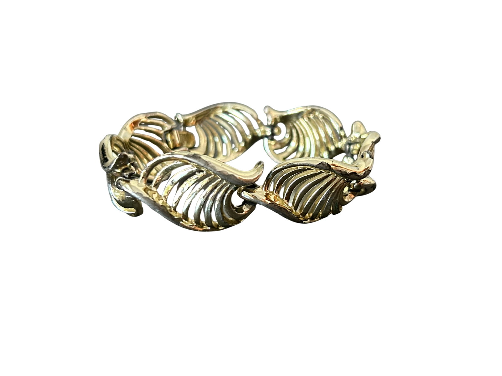 Vintage Lisner Signed Silver-Tone Shell Link Bracelet | Mid-Century Modern Costume Jewelry | 1950s" - 7