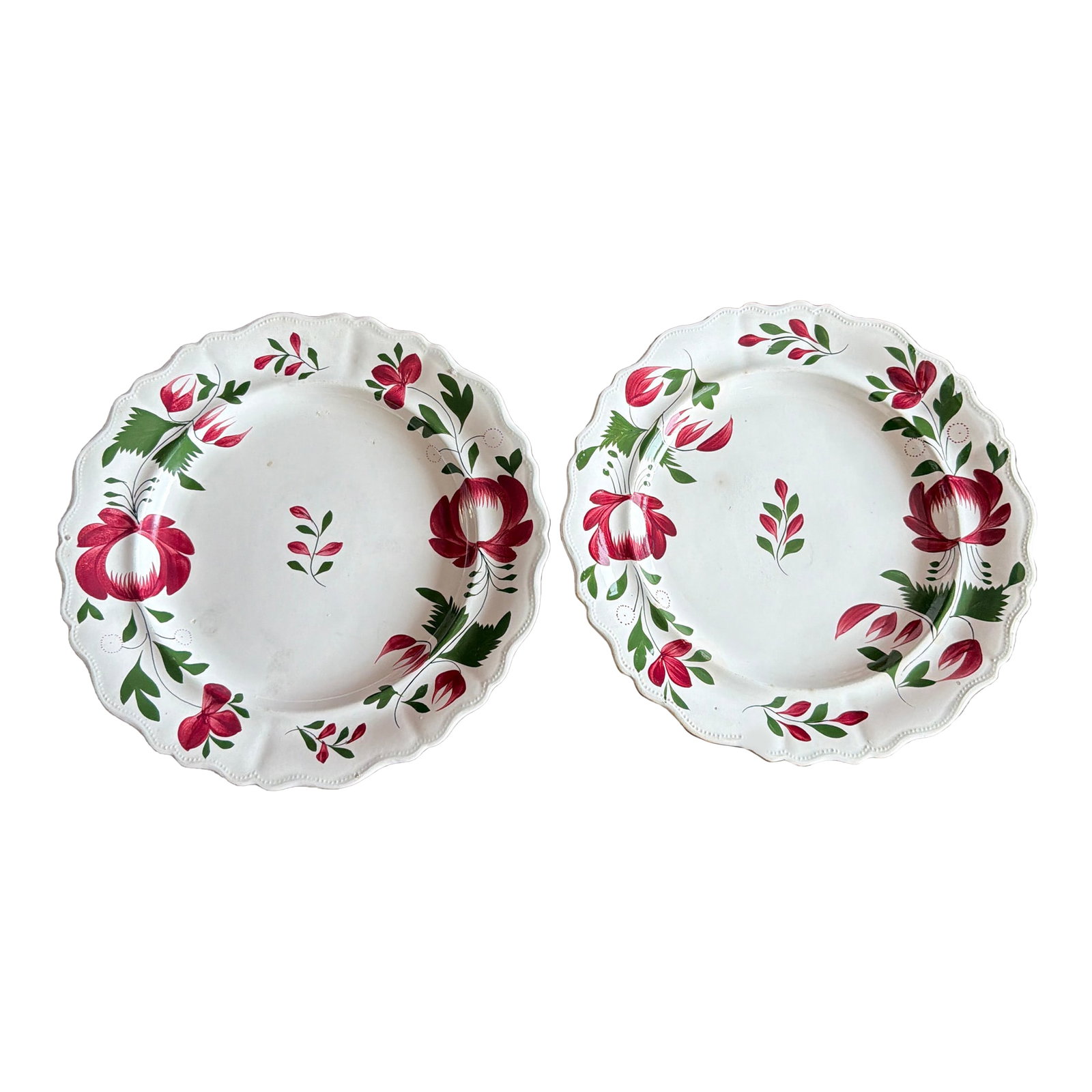 A Very Nice Pair of Antique Staffordshire Early Adam's Rose Plates, Circa 1830: A Very Nice Pair of Antique Staffordshire Early Adam's Rose Plates, Circa 1830 Most likely made by William Adams & Sons, circa 1830's William Adams & Sons were manufacturers of earthenware, Basalts, J