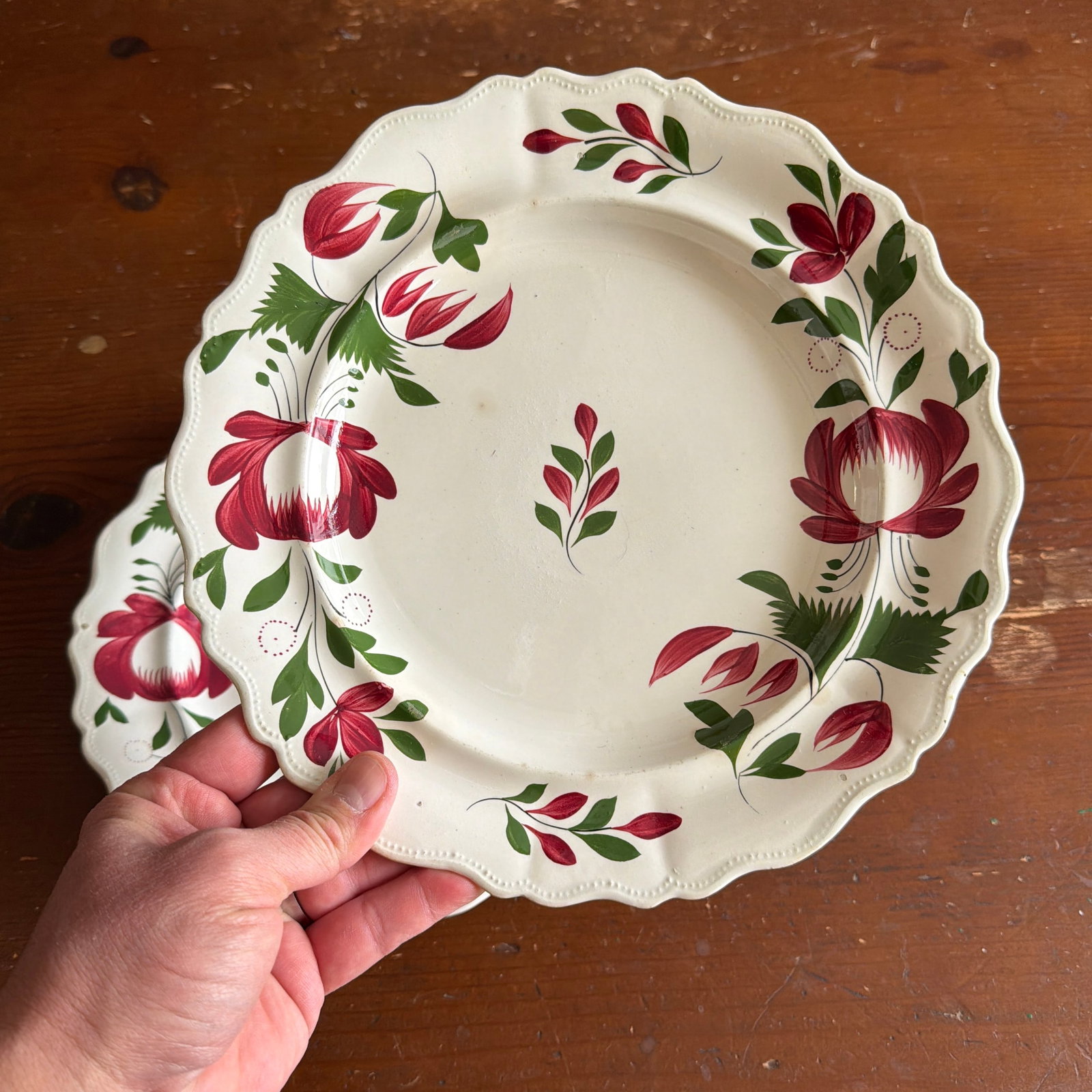 A Very Nice Pair of Antique Staffordshire Early Adam's Rose Plates, Circa 1830 - 7