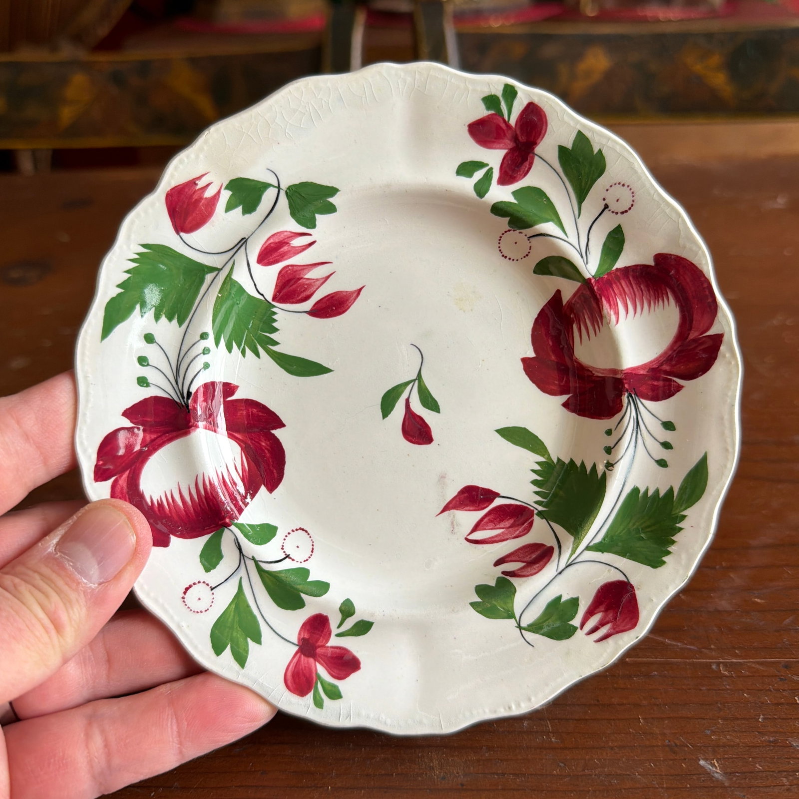 A Rare Small Size Antique Staffordshire Early Adam's Rose Plate, Circa 1830 - 2