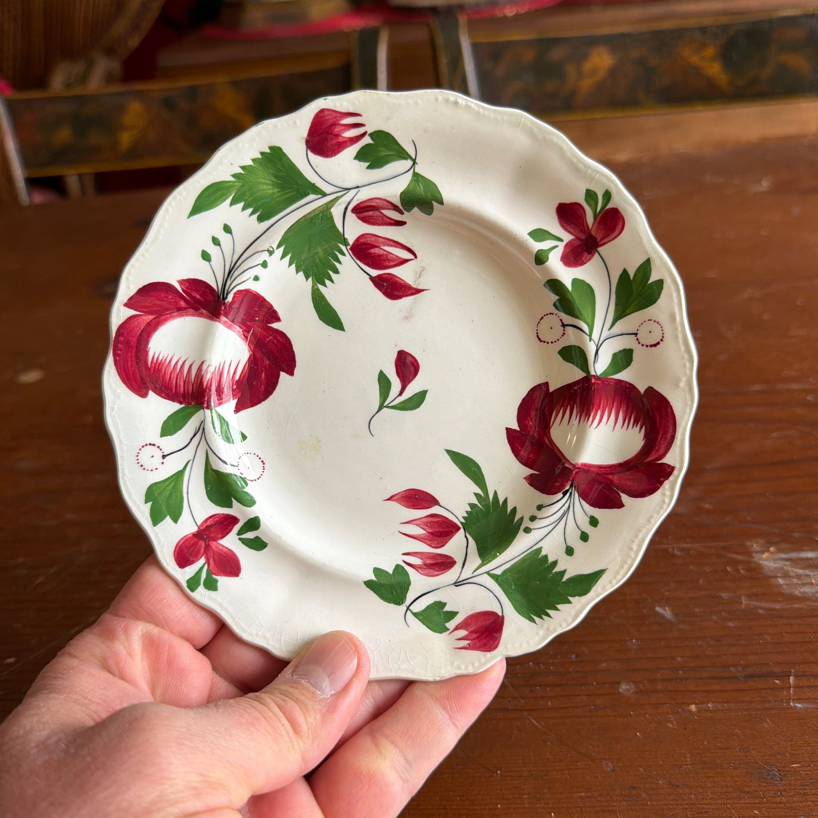 A Rare Small Size Antique Staffordshire Early Adam's Rose Plate, Circa 1830 - 6