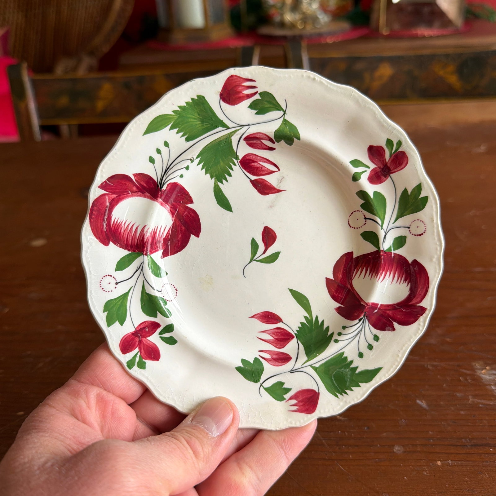 A Rare Small Size Antique Staffordshire Early Adam's Rose Plate, Circa 1830 - 7