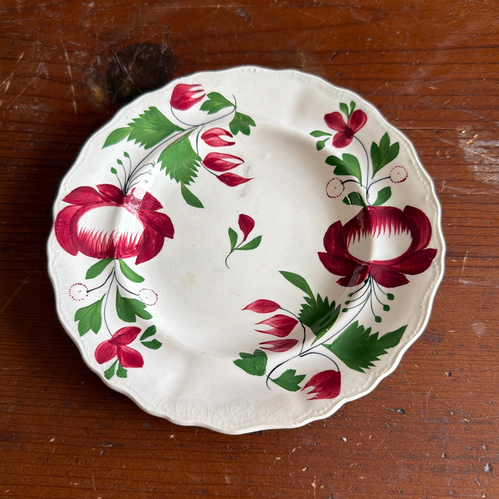 A Rare Small Size Antique Staffordshire Early Adam's Rose Plate, Circa 1830 - 8
