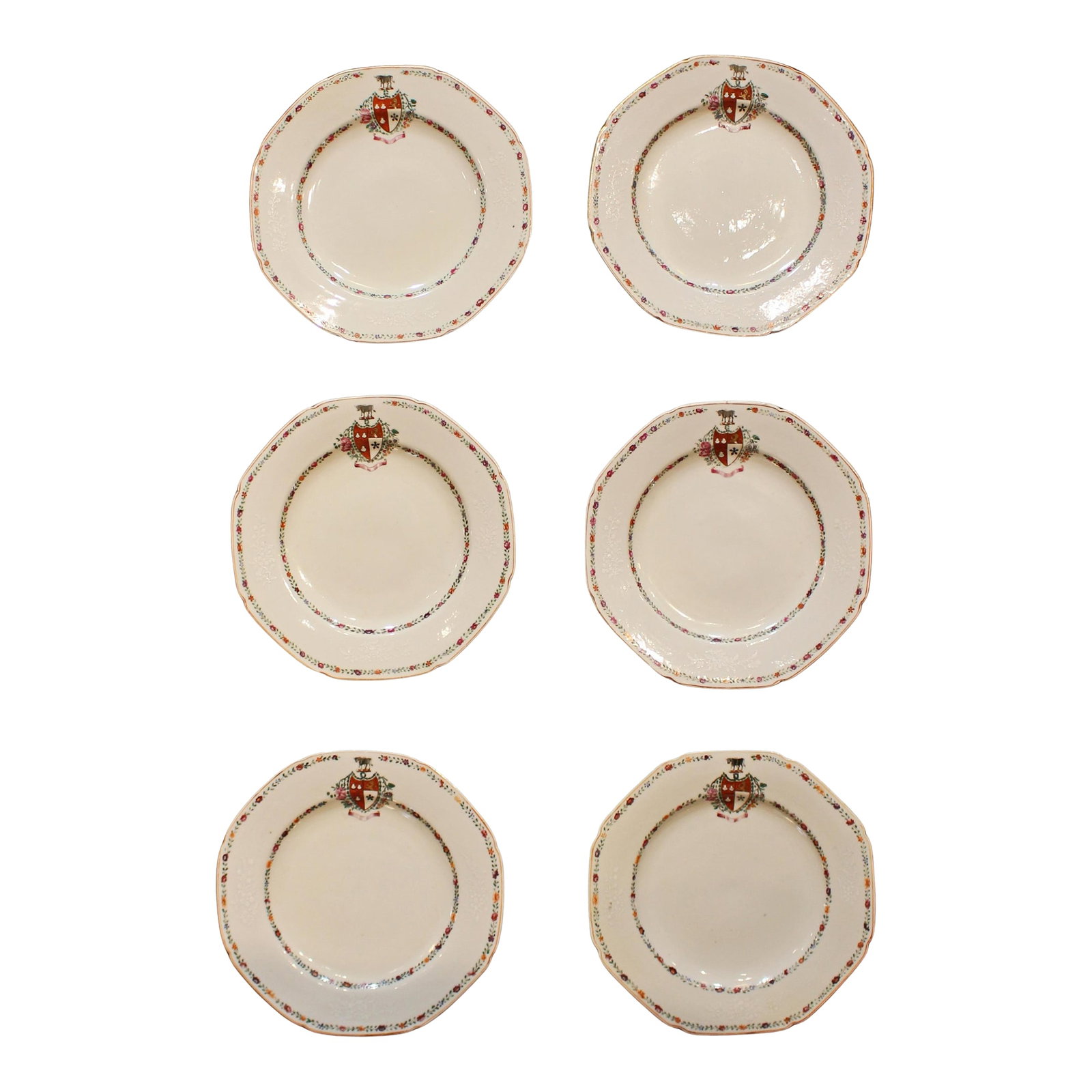 C. 1770 Ch'ien Lung Period Chinese Export Porcelain Set of 6 Plates (1 of 7)