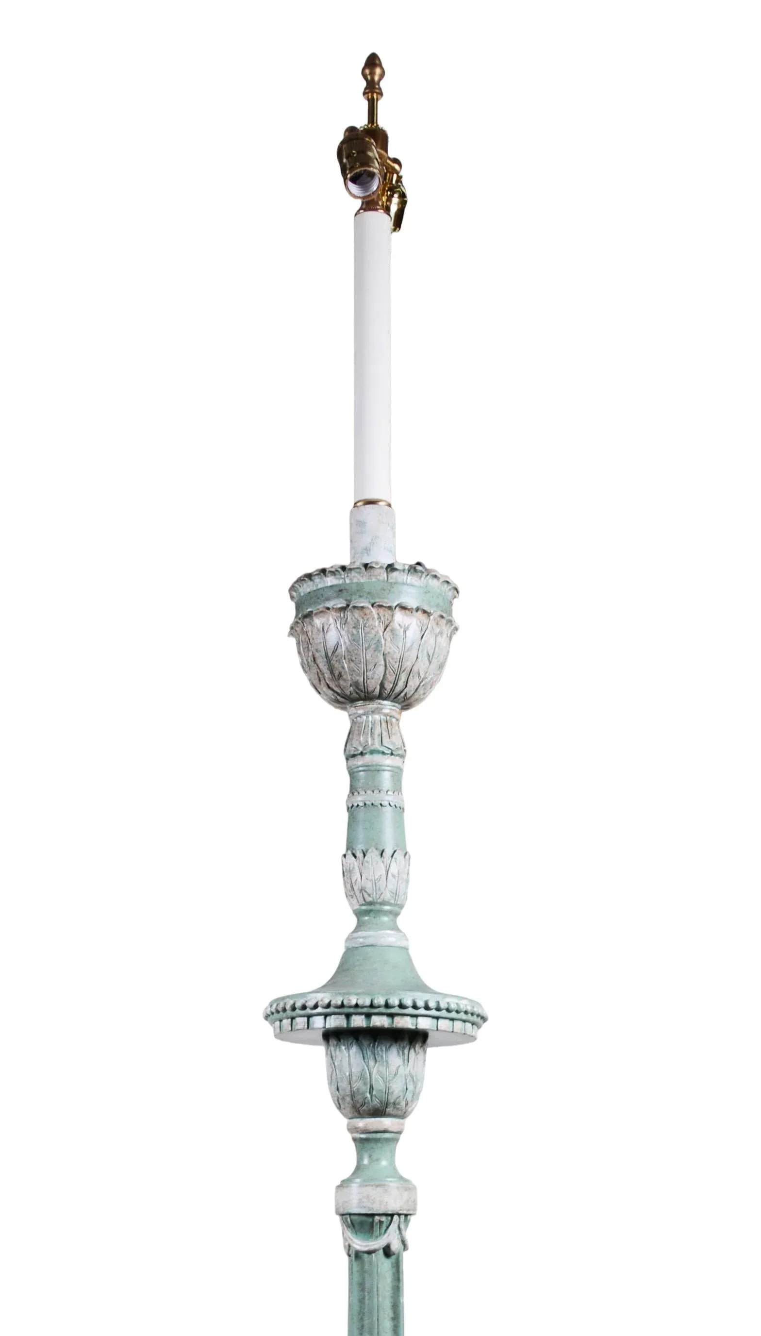 Vintage Victorian Hand-Carved Floor Lamp With Pale Blue Background and White Lines - 3