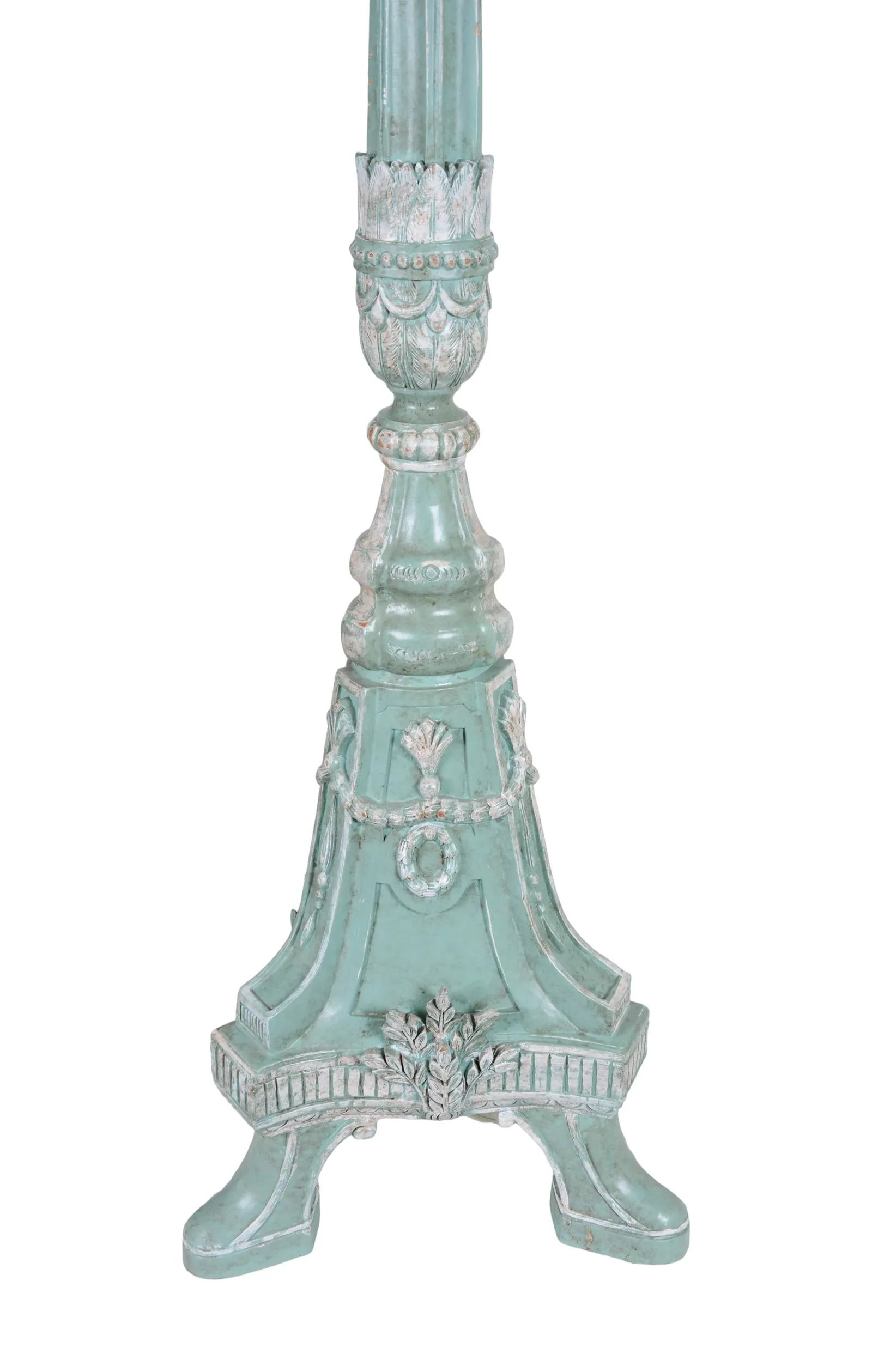 Vintage Victorian Hand-Carved Floor Lamp With Pale Blue Background and White Lines - 5