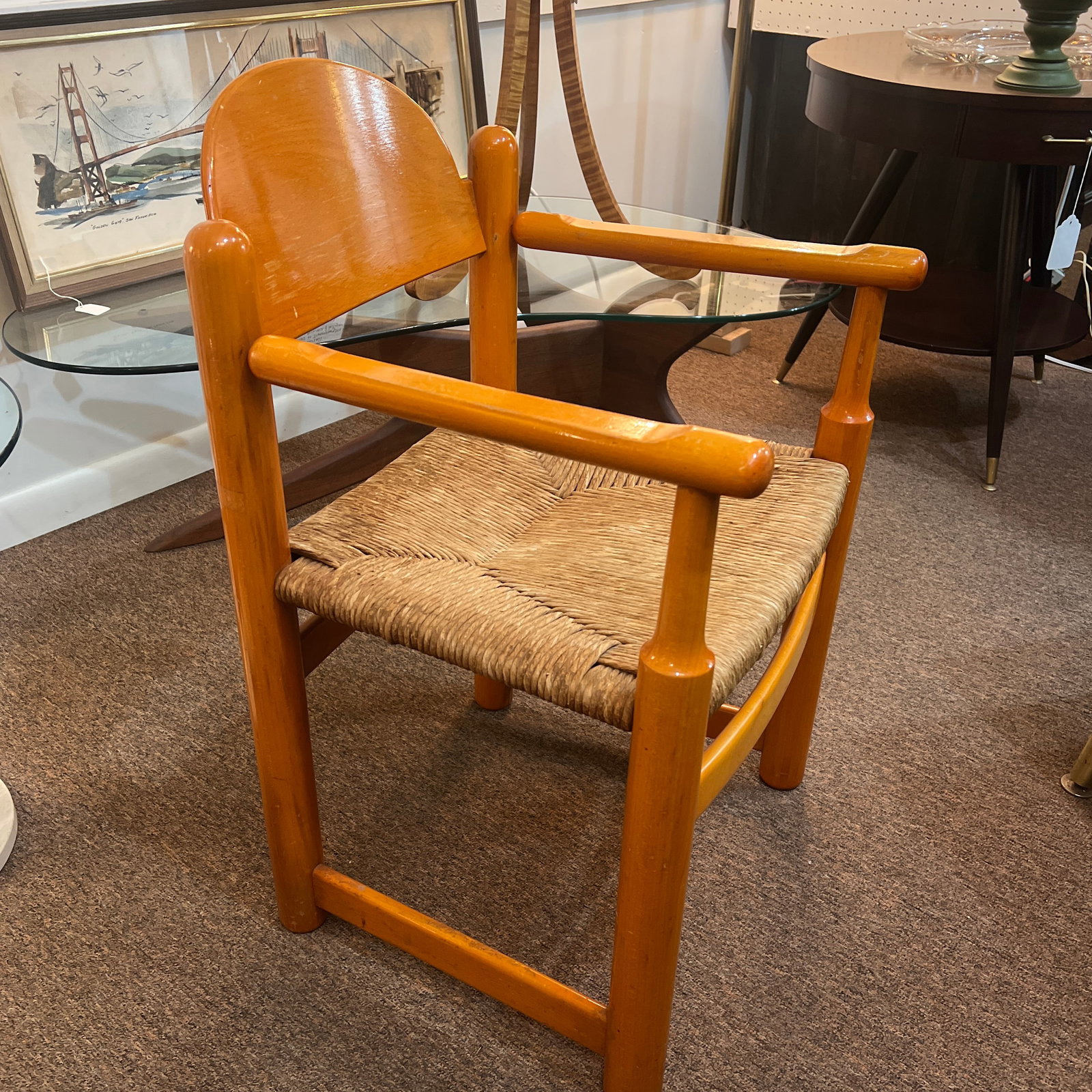 1960s Vintage Sculptural Chair Hank Lowenstein Padova Chair Rush Seat - 5