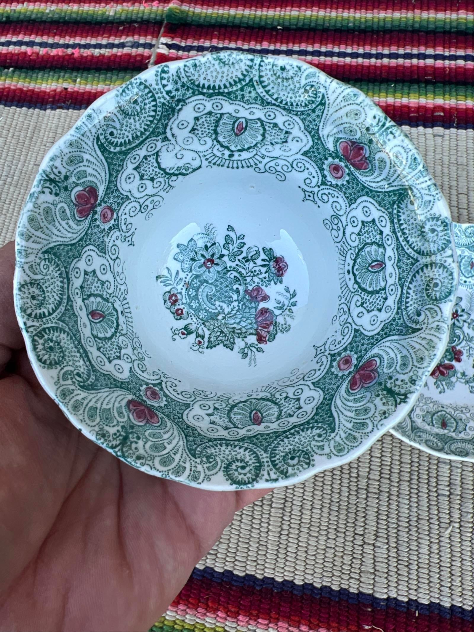 A Pair of Antique Staffordshire Green Transferware Decorated Cups and Saucers, by Adams, Circa 1830' - 10