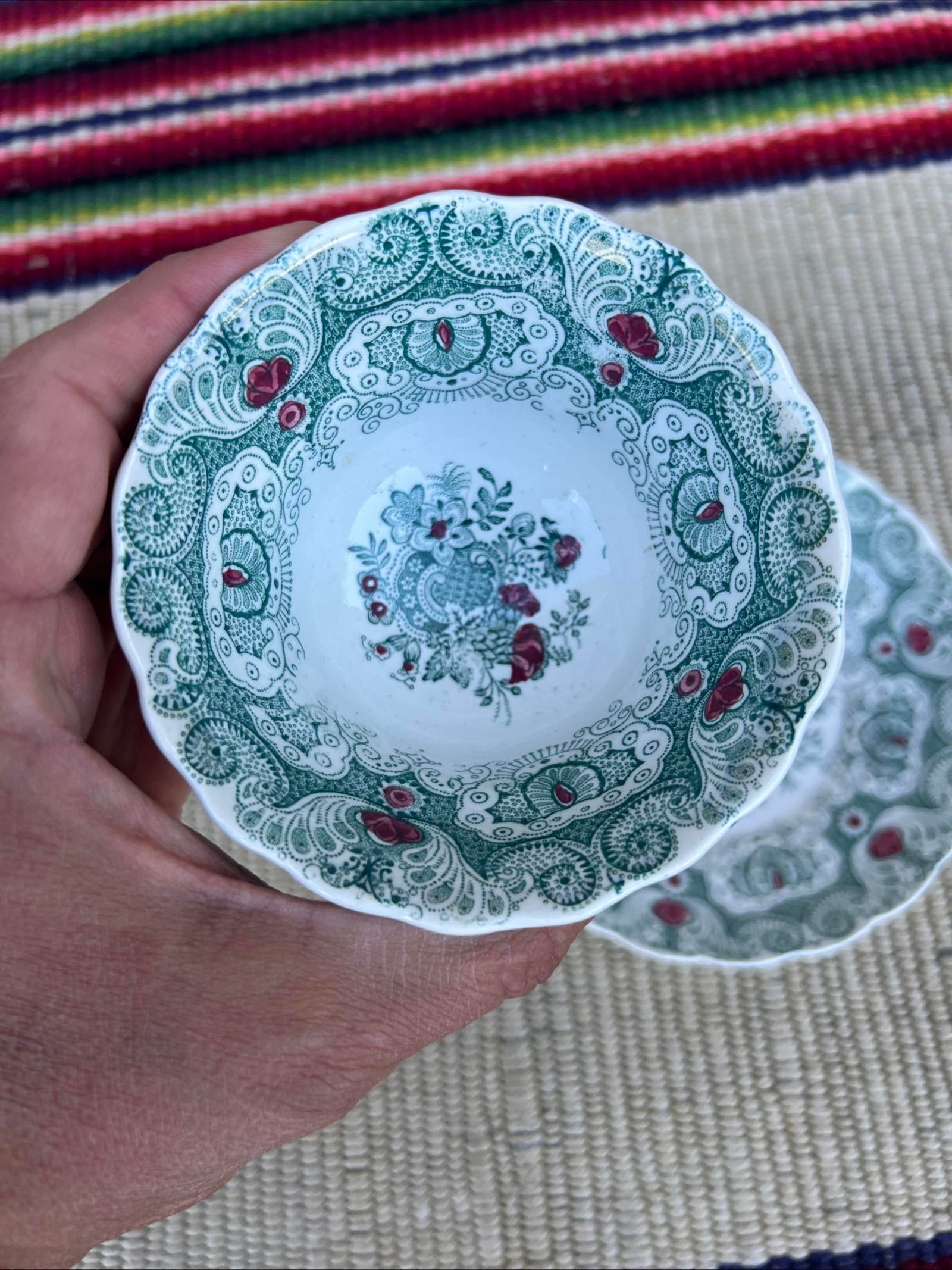 A Pair of Antique Staffordshire Green Transferware Decorated Cups and Saucers, by Adams, Circa 1830' - 11