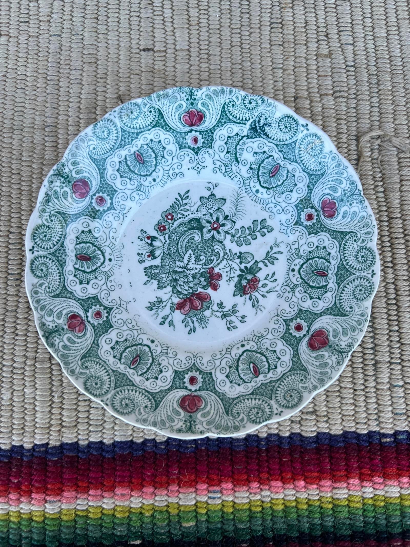 A Pair of Antique Staffordshire Green Transferware Decorated Cups and Saucers, by Adams, Circa 1830' - 12