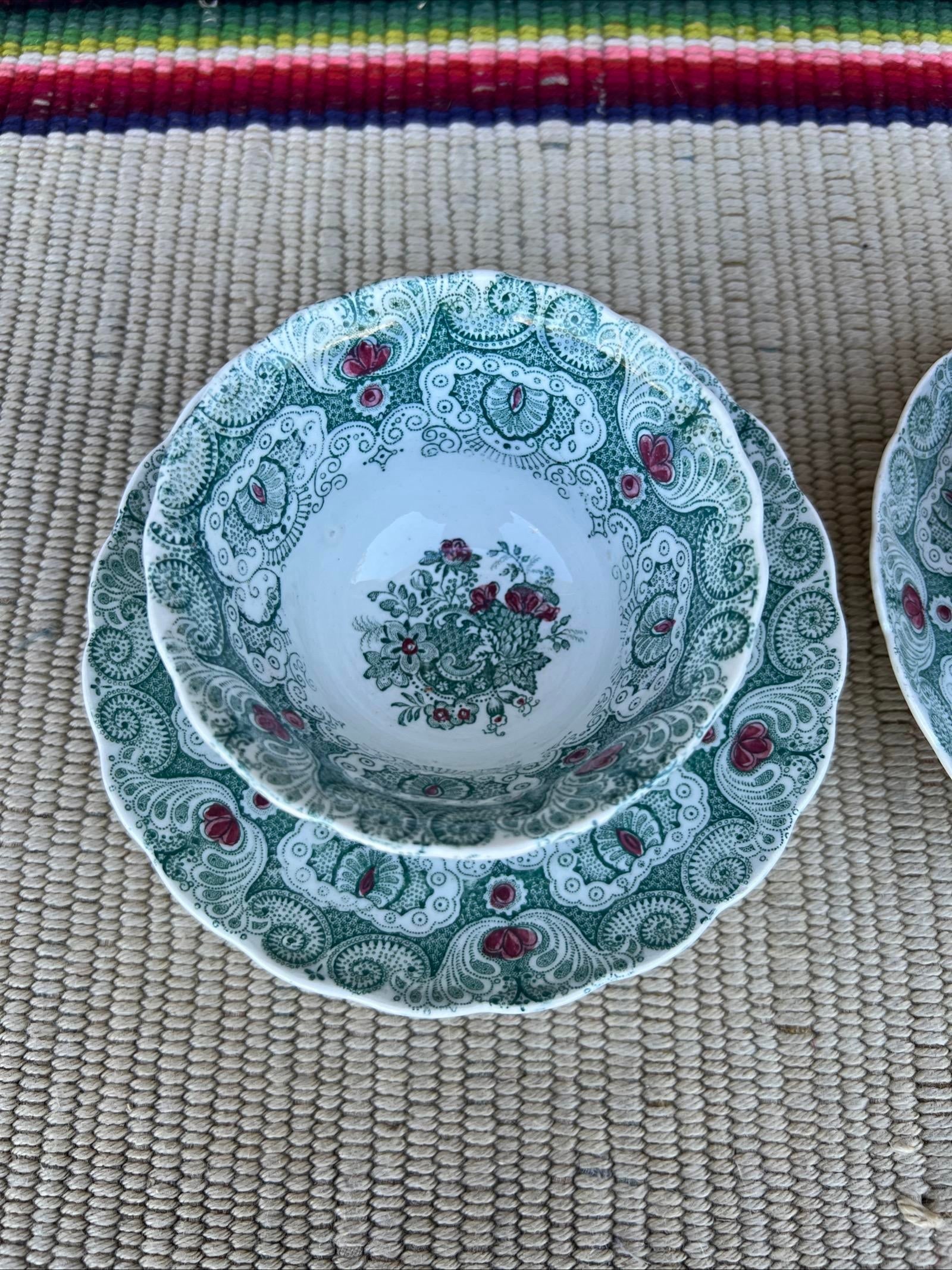 A Pair of Antique Staffordshire Green Transferware Decorated Cups and Saucers, by Adams, Circa 1830' - 2