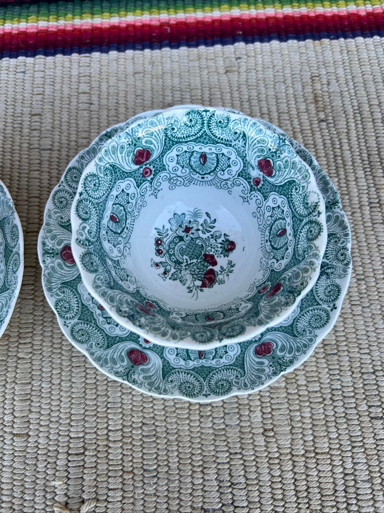 A Pair of Antique Staffordshire Green Transferware Decorated Cups and Saucers, by Adams, Circa 1830' - 3