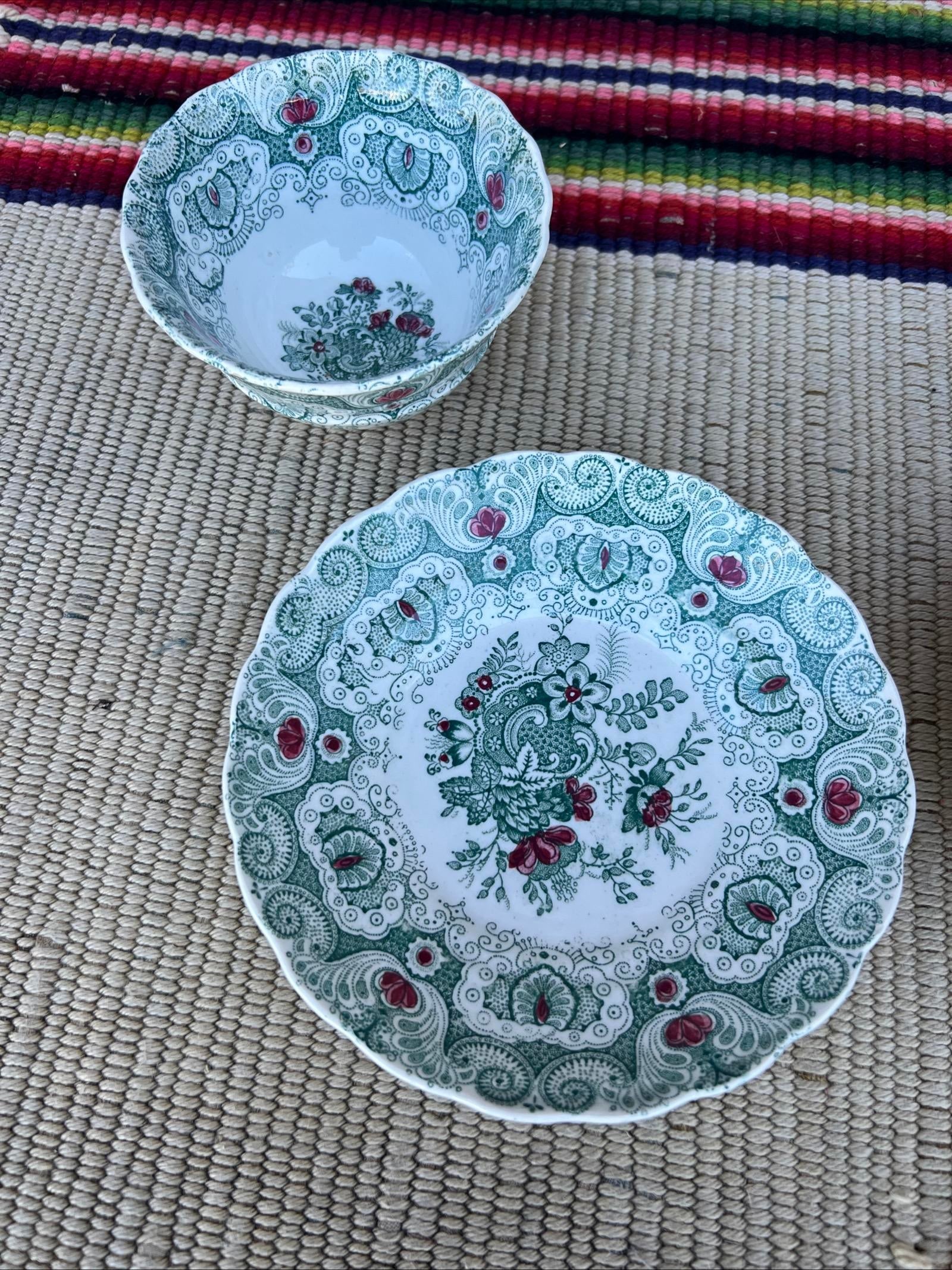 A Pair of Antique Staffordshire Green Transferware Decorated Cups and Saucers, by Adams, Circa 1830' - 4